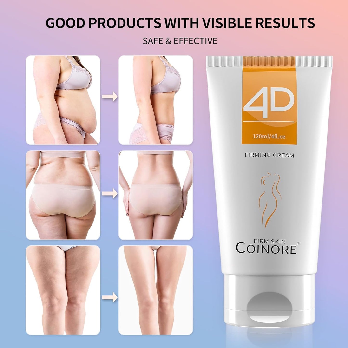 Coinore B Flat Belly Firming Cream — Fast Absorbing Moisturizer for Belly, Thigh & Buttocks | 4.0 Fl Oz