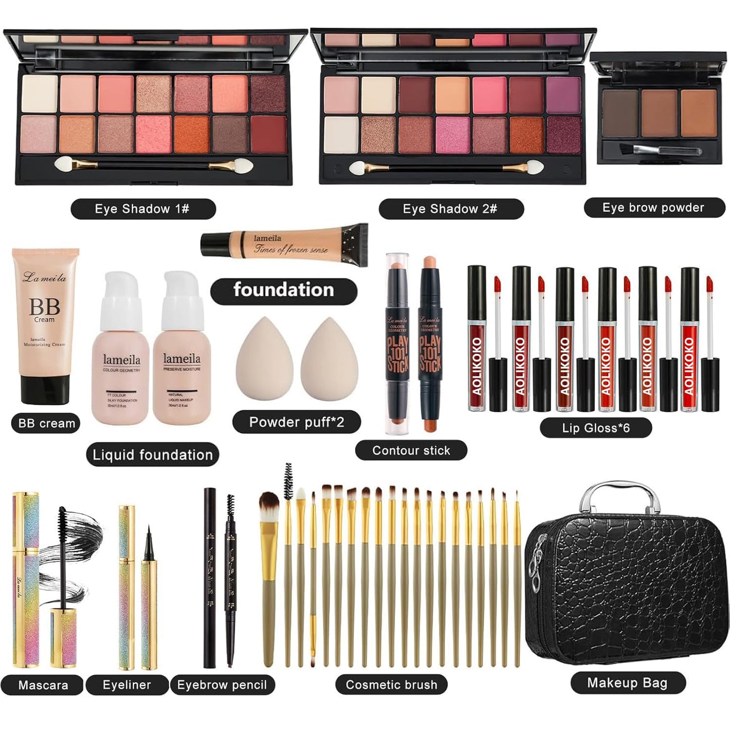 Coliusa All-in-One Makeup Kit for Women | Complete Set with Eyeshadow Palette, Foundation, Lip Gloss