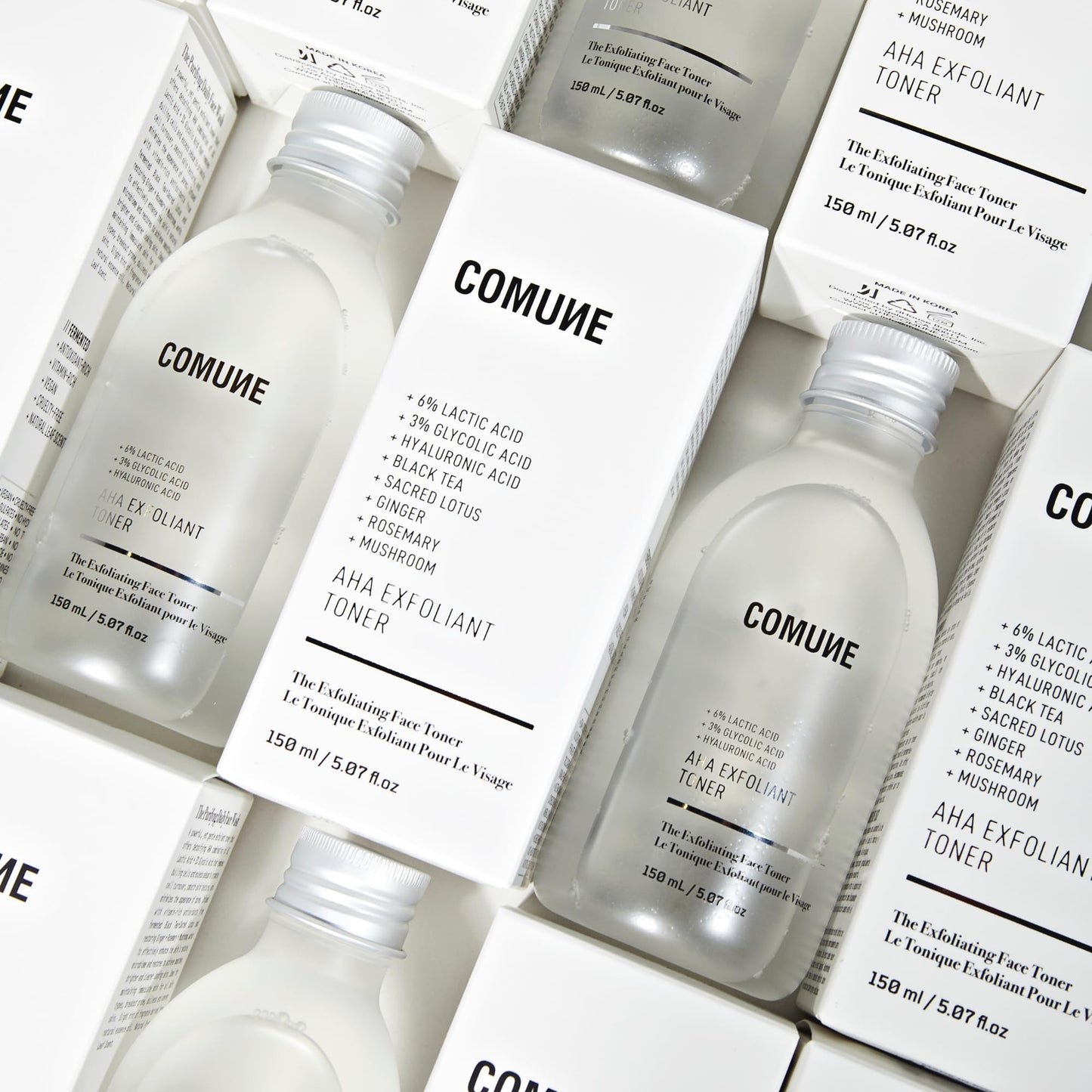 COMUNE AHA Exfoliant Toner — 6% Lactic Acid, 3% Glycolic Acid, Hyaluronic Acid | Gentle Exfoliation & Hydration