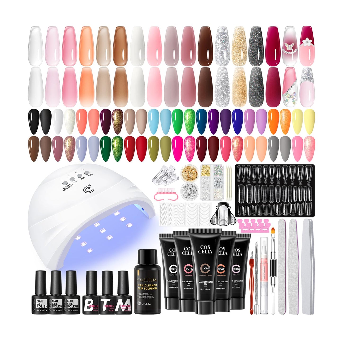 COSCELIA 67pc Gel Nail Kit with UV Light | 25 Gel Polishes + 15 Poly Extension Gels – Beginner Friendly
