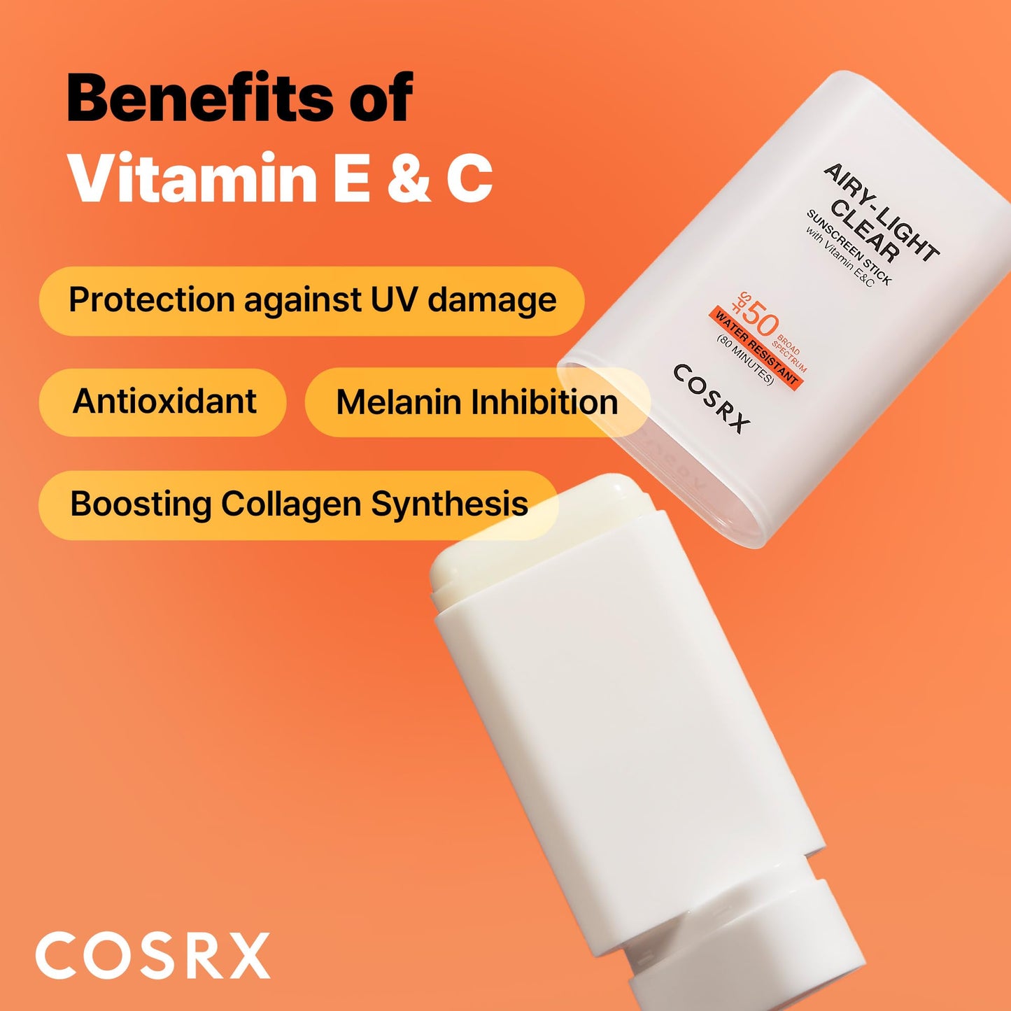 COSRX Airy-Light Clear Sunscreen Stick SPF 50 | Matte Finish, Vitamin E & C, 0.67 oz (19 g)