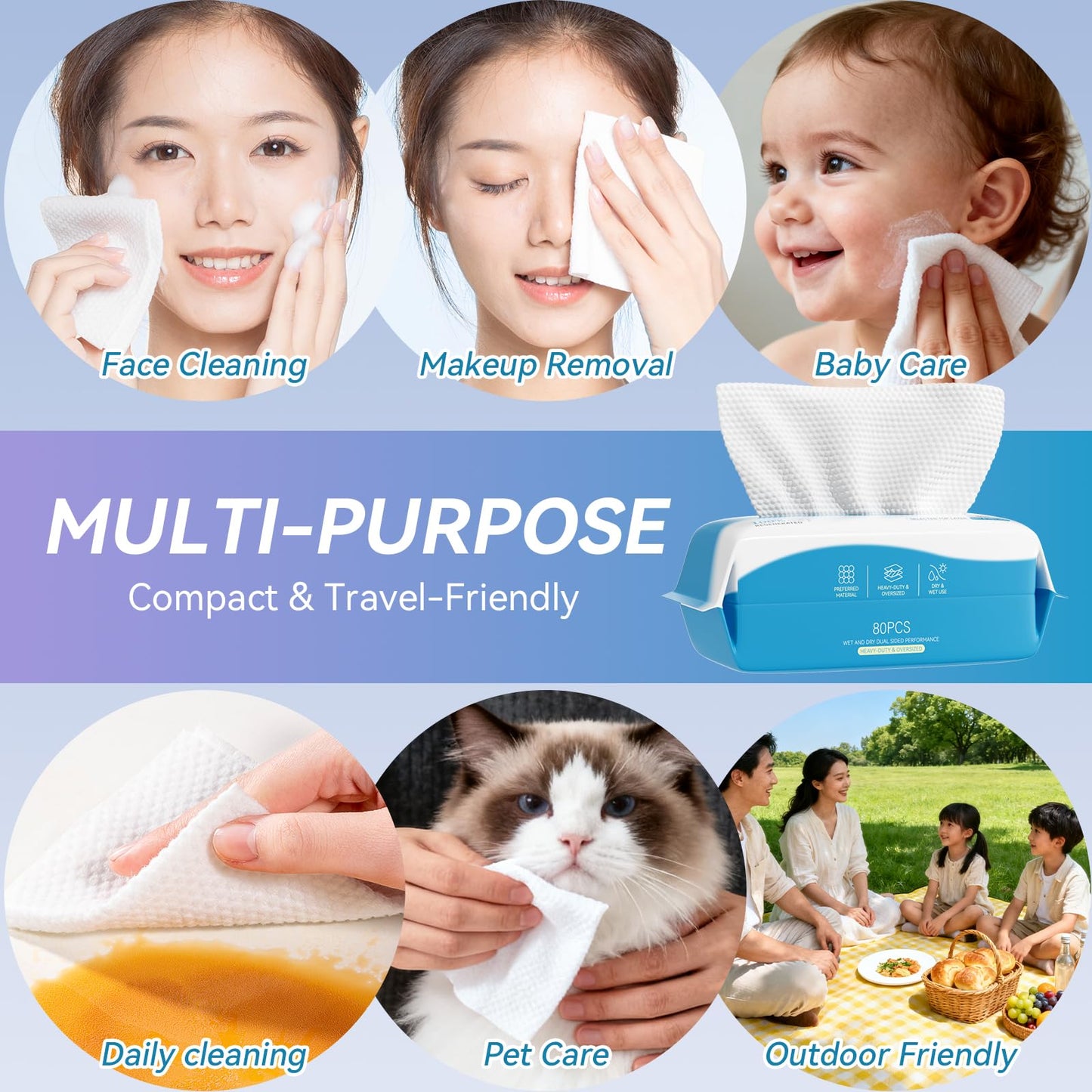 Cotpuredy Face Towels – Disposable Biodegradable Cleansing Towelettes (480 ct, 6 packs)