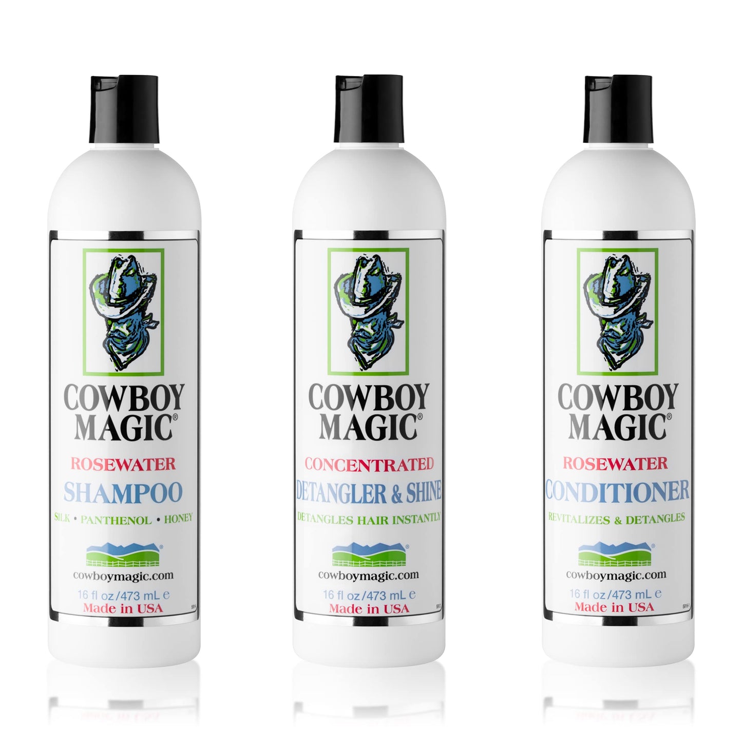 Cowboy Magic Shampoo, Detangler & Conditioner Set – 16 oz Each for Horse, Human & Dog