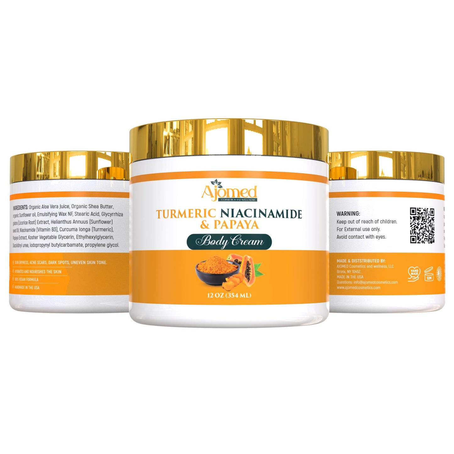 Turmeric Body Cream – Handmade Niacinamide Papaya Turmeric Moisturizer for All Skin Types | 8 oz