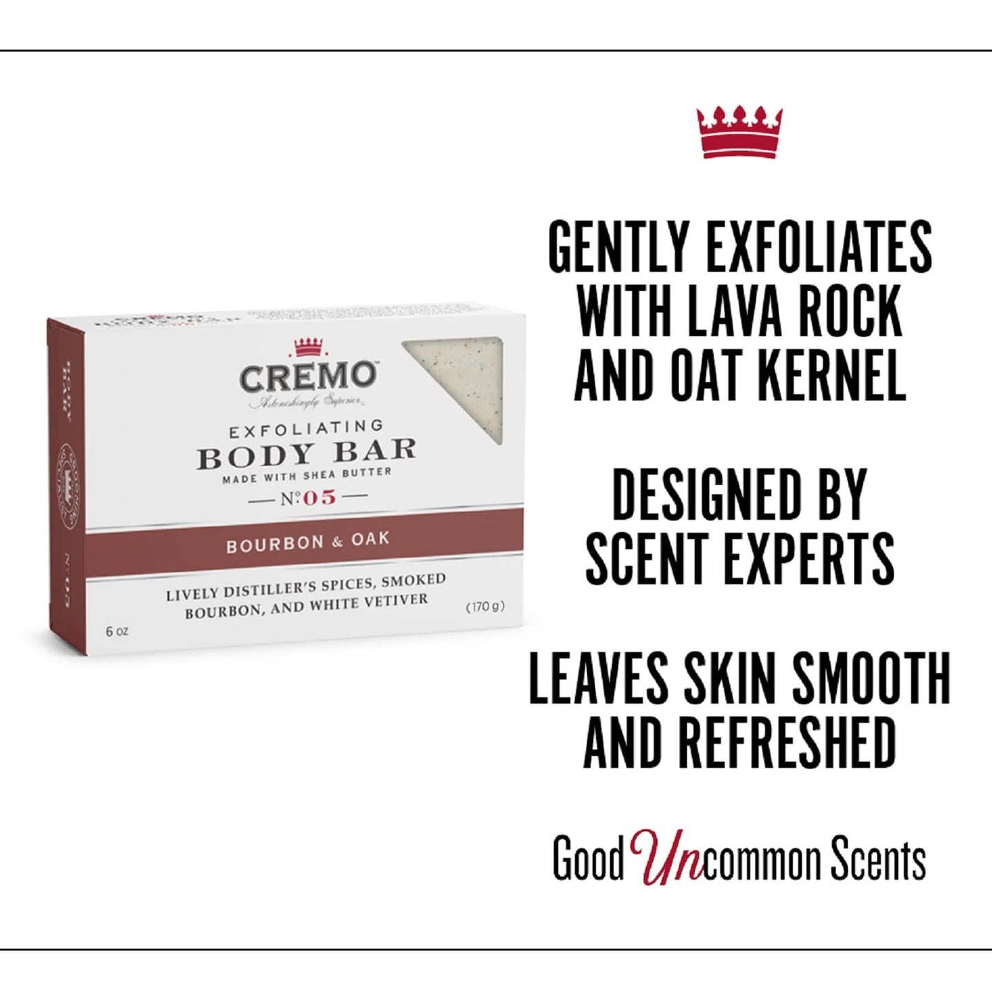 Cremo Bourbon & Oak Exfoliating Body Bars (3-Pack) – Distiller's Spice, Bourbon & Oak Scent