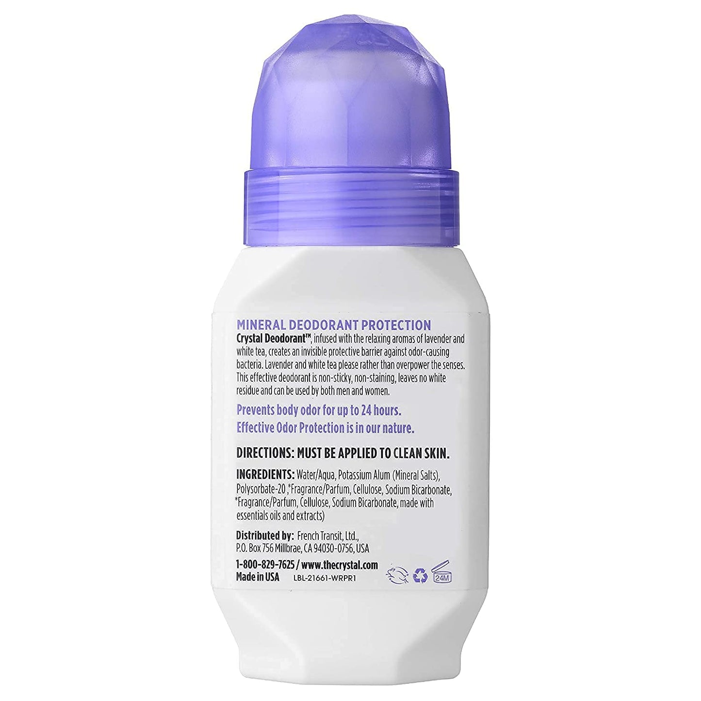 Crystal Essence Mineral Deodorant Roll-On – Lavender & White Tea, Pack of 5