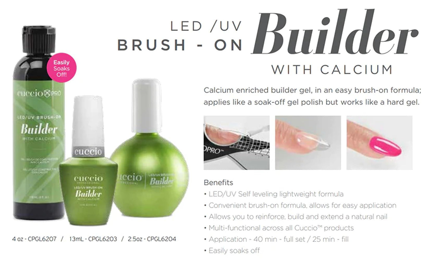Cuccio Pro LED-UV Brush-On Builder Gel with Calcium for Women – 2.5 oz