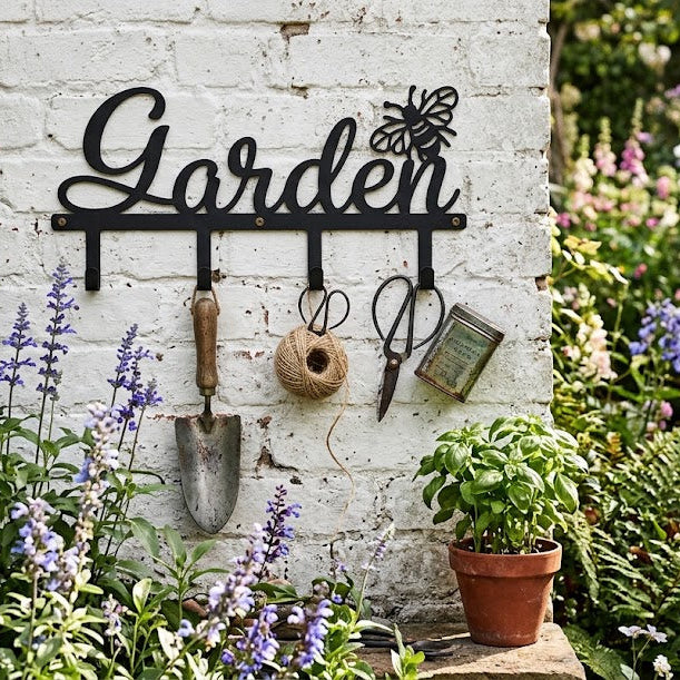 Country Living Metal Garden Plaque with Hooks - "Garden"