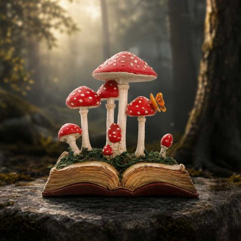 Mushroom Toadstool Book Figurine