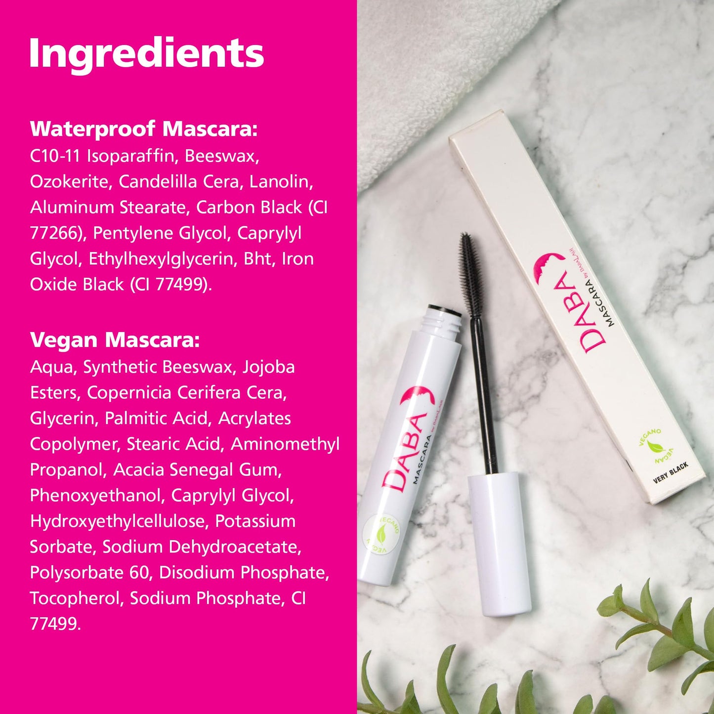 Dabalash Daba Duo Waterproof Mascara & Gentle Vegan Mascara in Very Black | Long, Voluminous, Defined Lashes