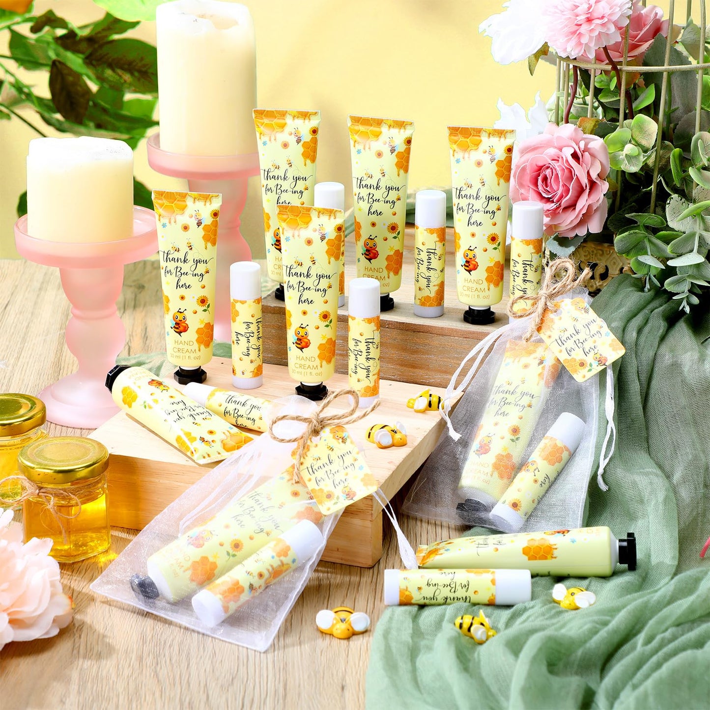 Dansib 24-Pack Honey Hand Cream & Lip Balm Gift Set – Bee Themed Baby Shower Favors