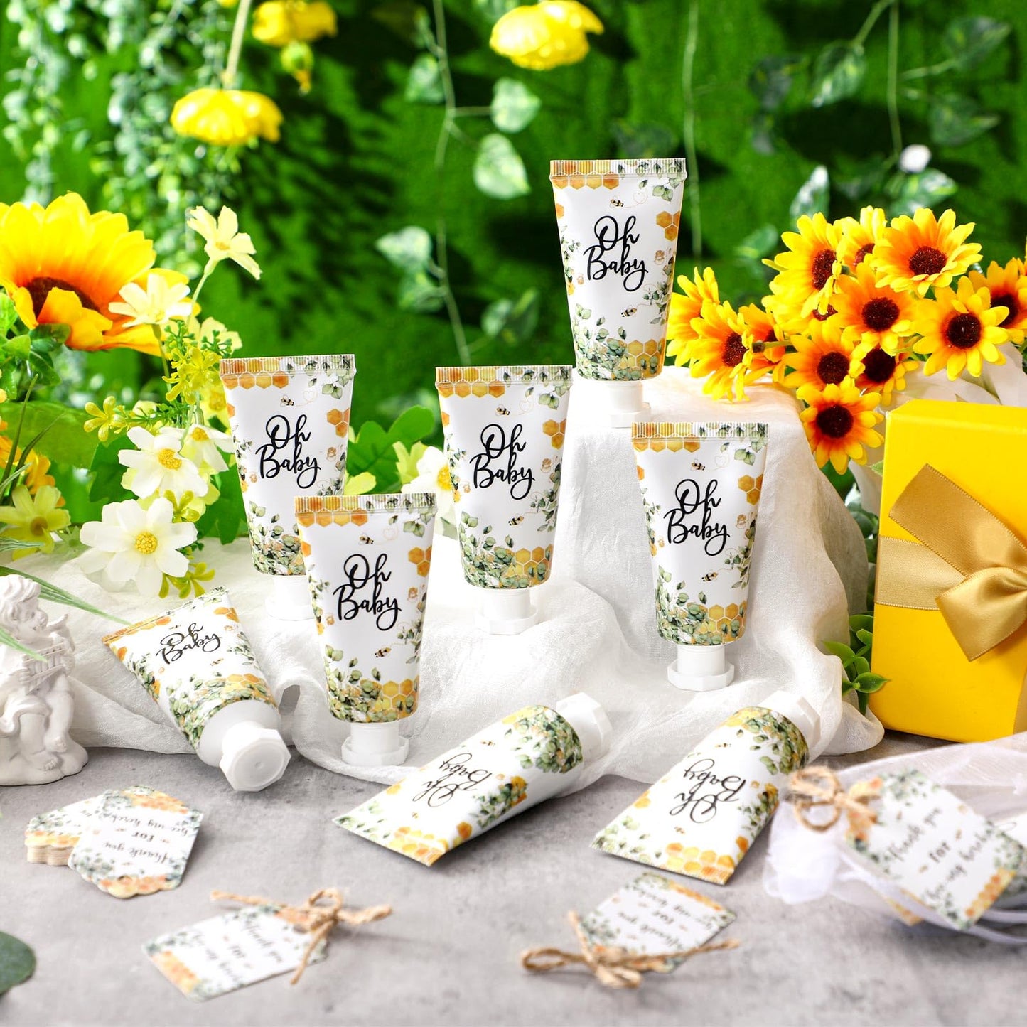 Dansib 48-Set Baby Shower Hand Cream Gift Pack – Elegant Eucalyptus Design, 48 Mini Hand Lotions for Guests