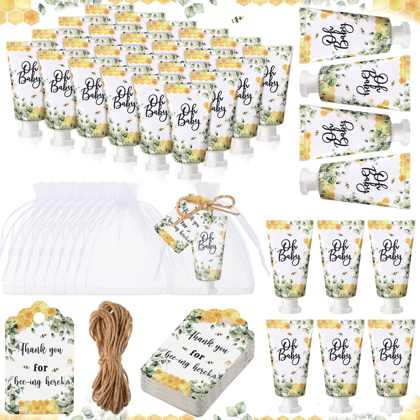 Dansib 48-Set Baby Shower Hand Cream Gift Pack – Elegant Eucalyptus Design, 48 Mini Hand Lotions for Guests
