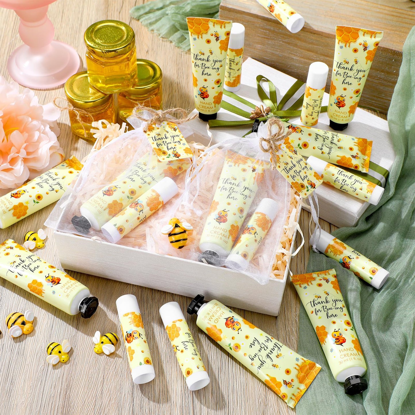 Dansib 24-Pack Honey Hand Cream & Lip Balm Gift Set – Bee Themed Baby Shower Favors