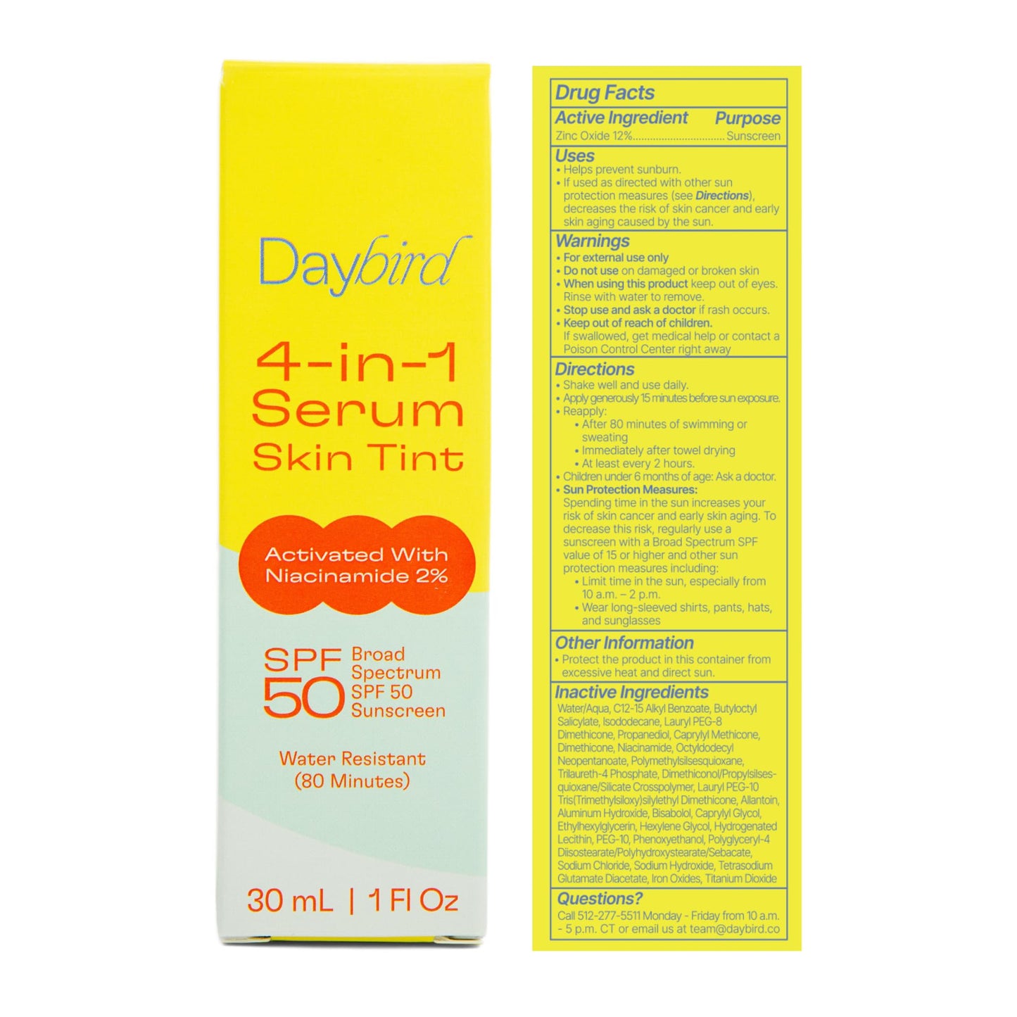 Daybird 4 in 1 Tinted Serum SPF 50+ Niacinamide – Medium-Deep, 1 Oz