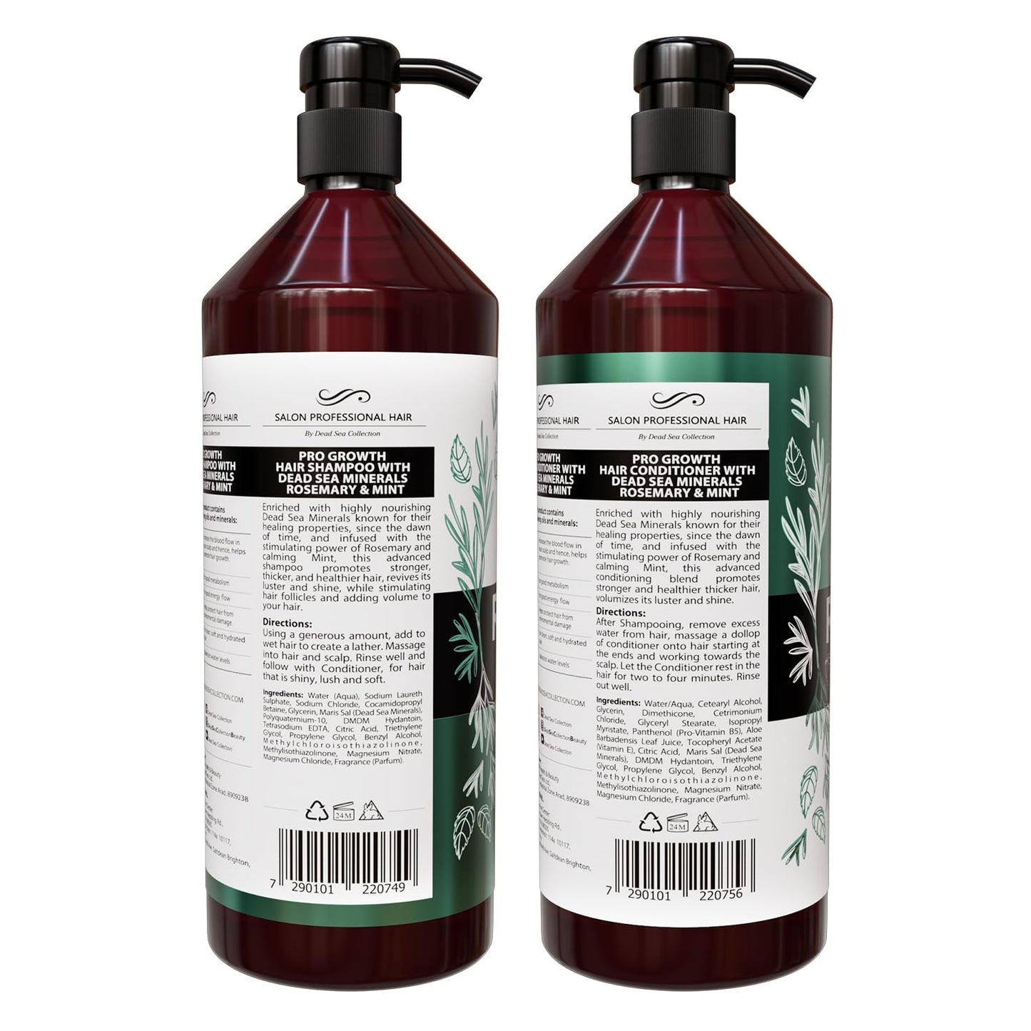 Dead Sea Collection Rosemary & Mint Shampoo & Conditioner Set – Strength, Volume & Shine (2-Pack, 33.8 & 30.6 oz)