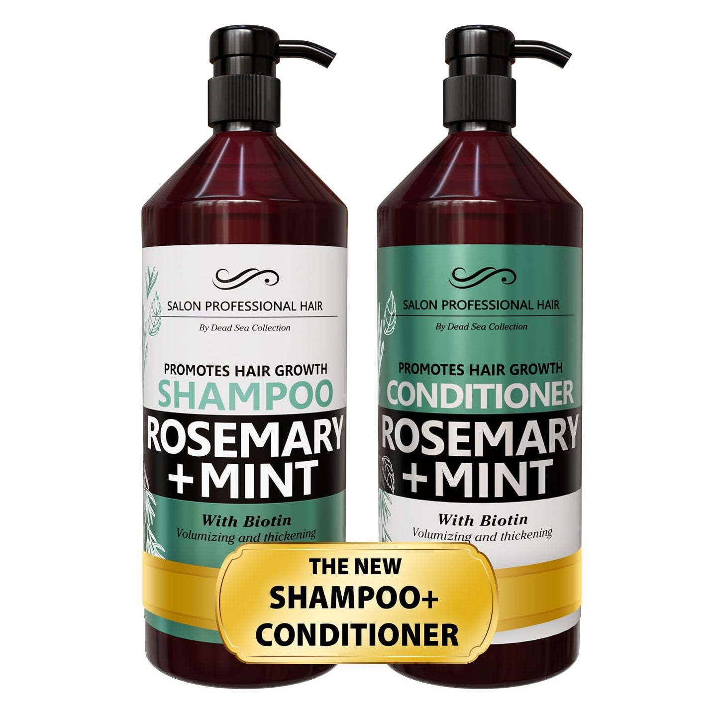 Dead Sea Collection Rosemary & Mint Shampoo & Conditioner Set – Strength, Volume & Shine (2-Pack, 33.8 & 30.6 oz)