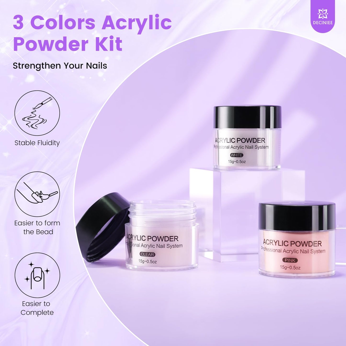 Deciniee Nail Kit for Beginners – Purple Acrylic Set with Practice Hand and UV Light