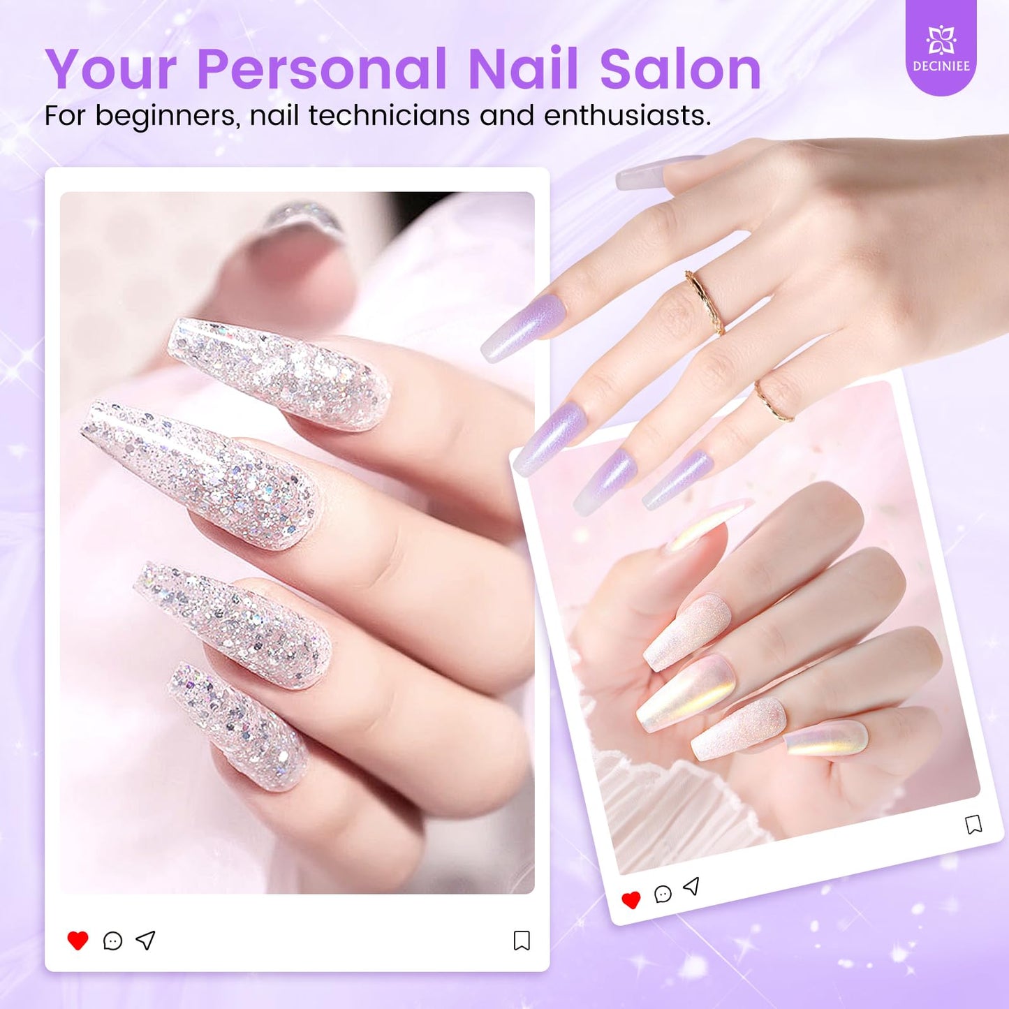 Deciniee Nail Kit for Beginners – Purple Acrylic Set with Practice Hand and UV Light