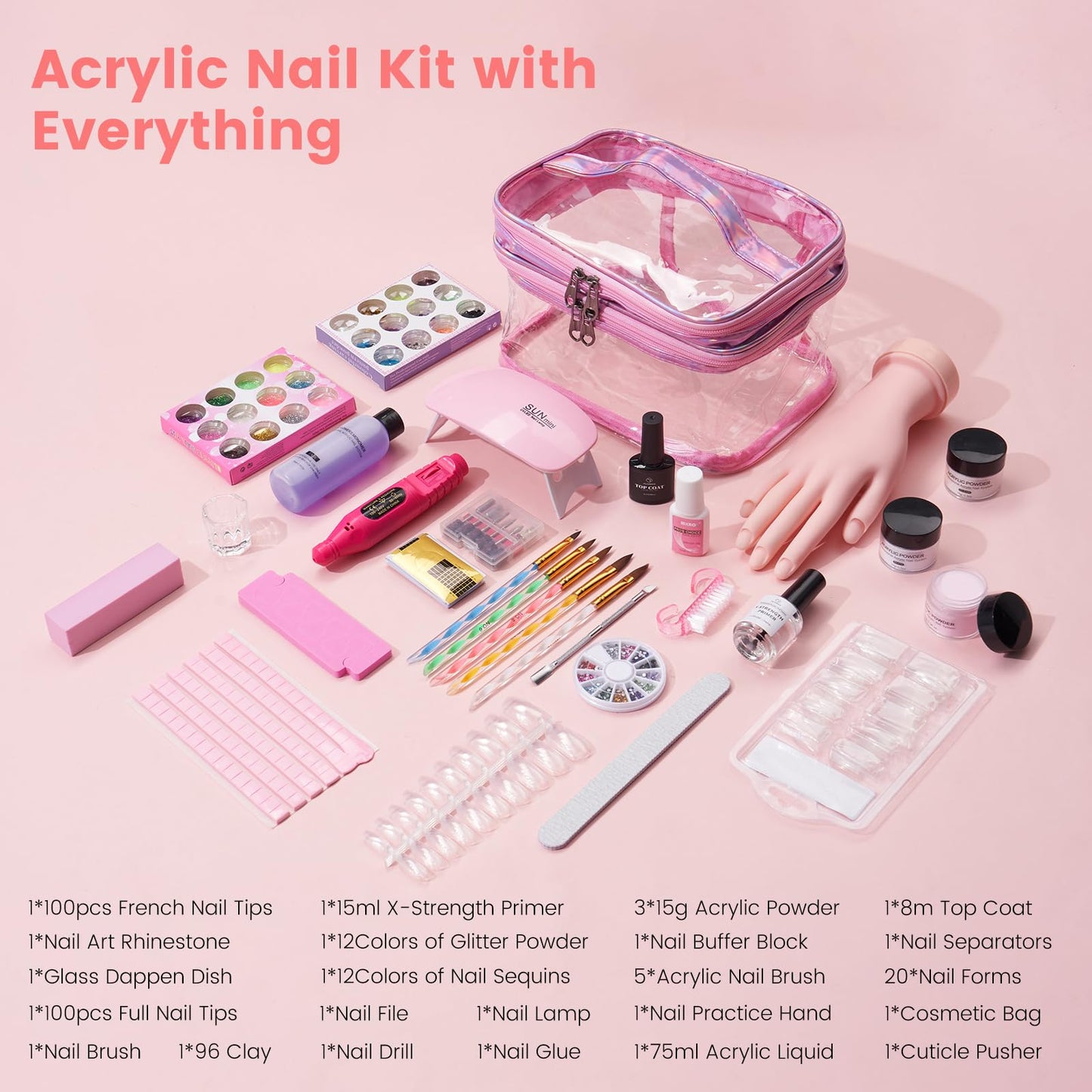 Deciniee Nail Kit for Beginners — All-in-One Acrylic Powder & Liquid Set (Pink)