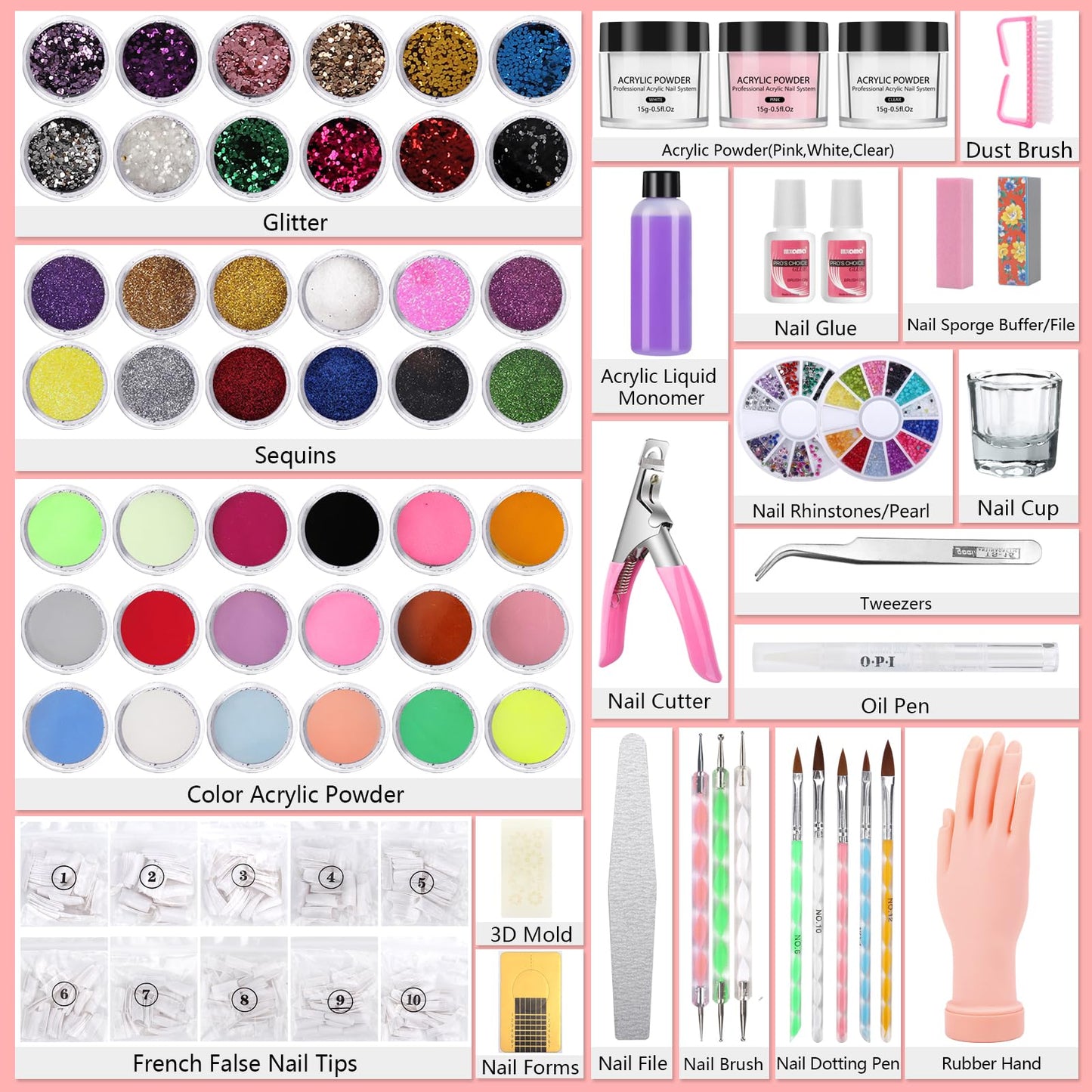 Deciniee Professional Acrylic Nail Kit with Practice Hand – DIY Starter Set