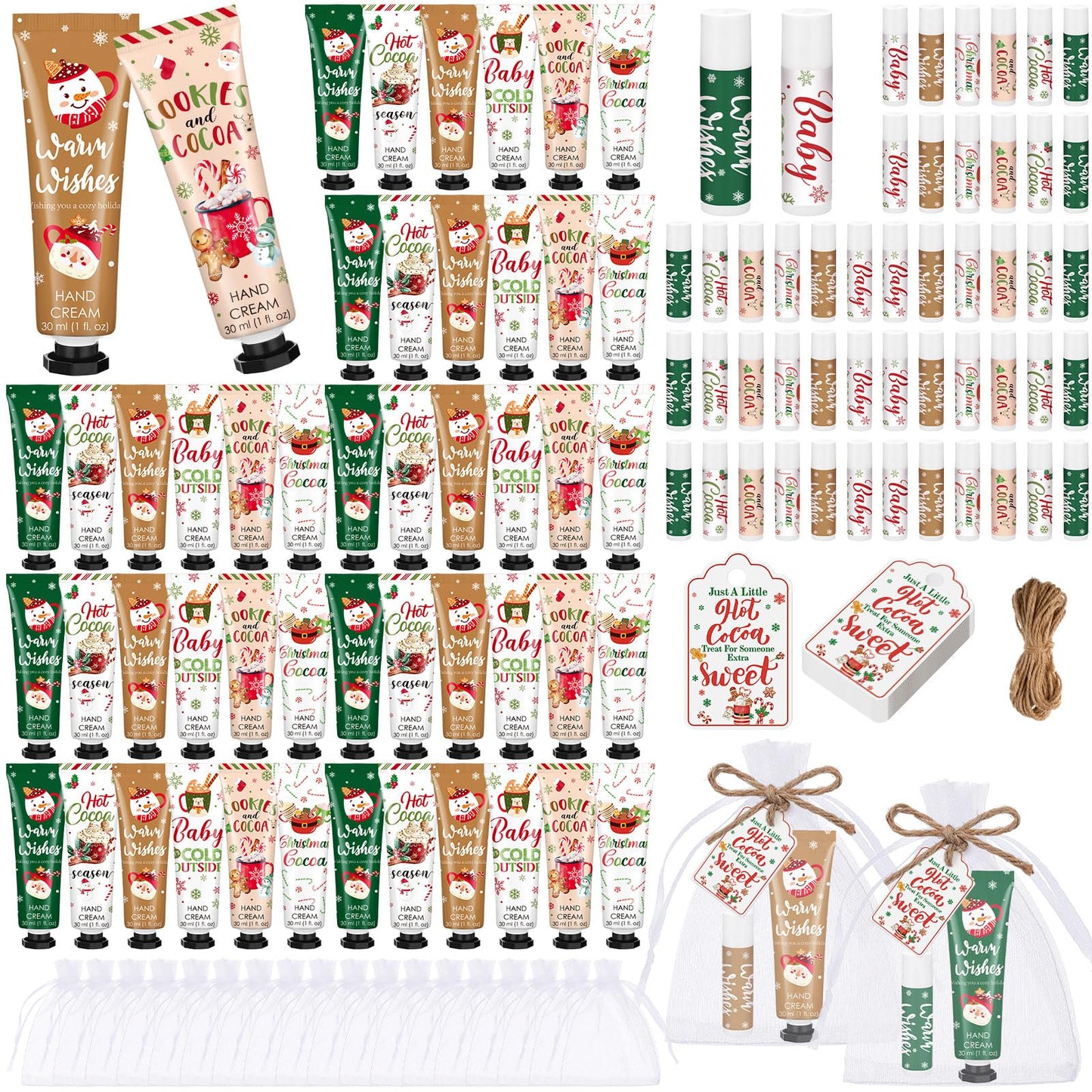 Demissle 48-Piece Christmas Hand Cream & Lip Balm Party Favors | Hot Cocoa Gifts Set