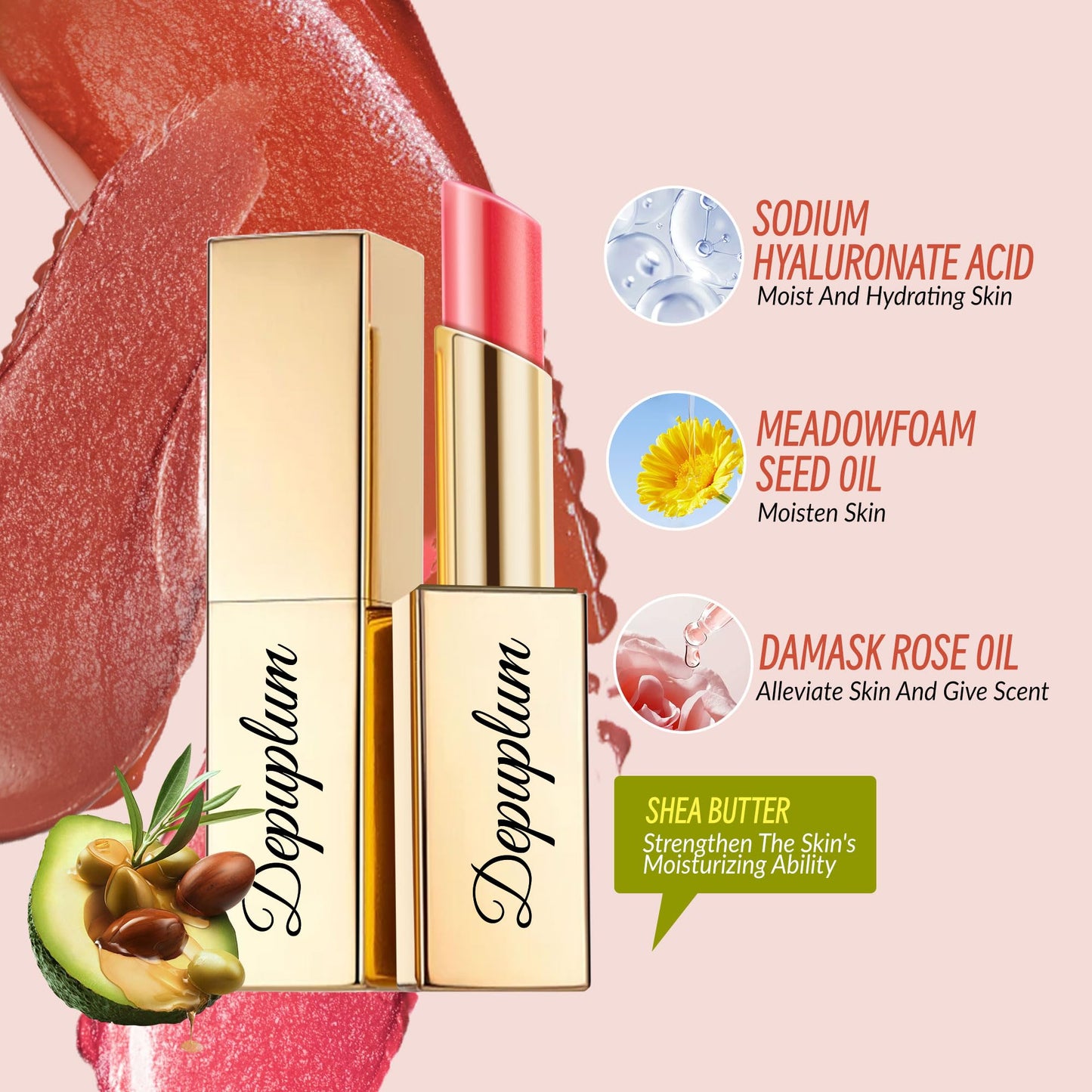 Depuplum Lipstick Set DM108/111/118 – Red, Brown & Nude Hydrating Shimmer Lip Gloss