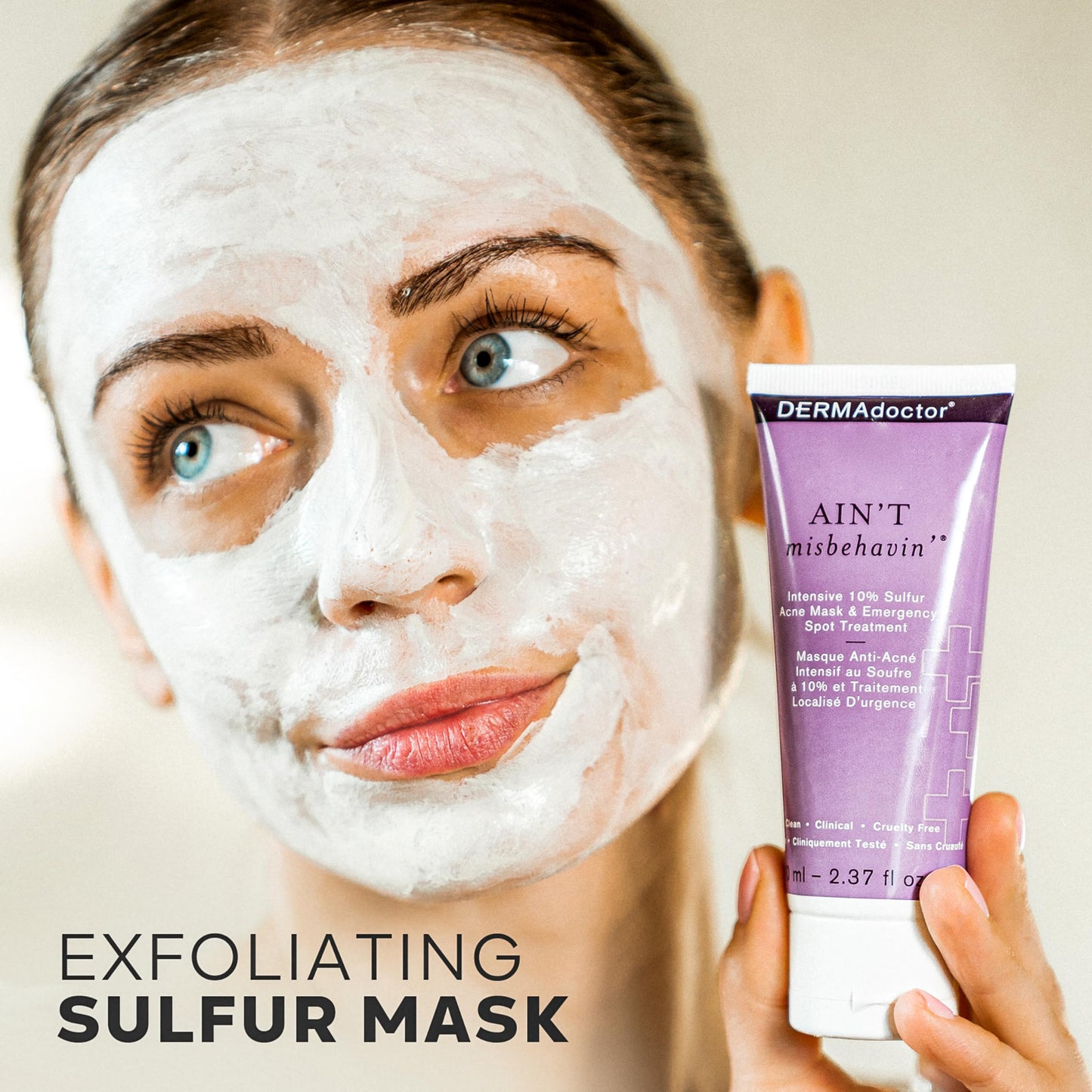 DERMAdoctor Ain't Misbehavin' 10% Sulfur Acne Mask - Oil-Absorbing Facial Treatment (2.3 fl oz)