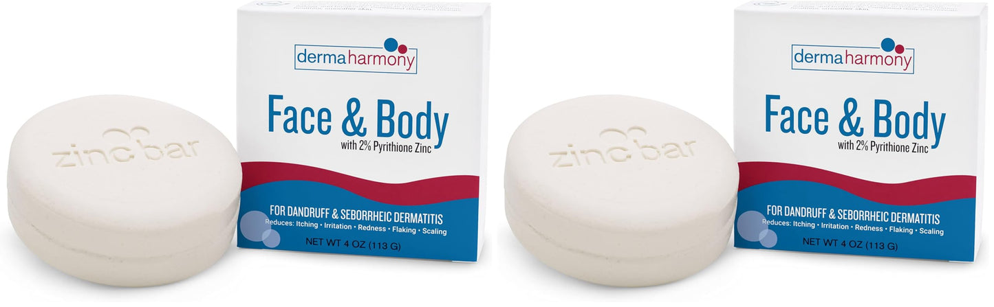 DermaHarmony 2% Pyrithione Zinc Face & Body Bar – 4 oz (Pack of 2)