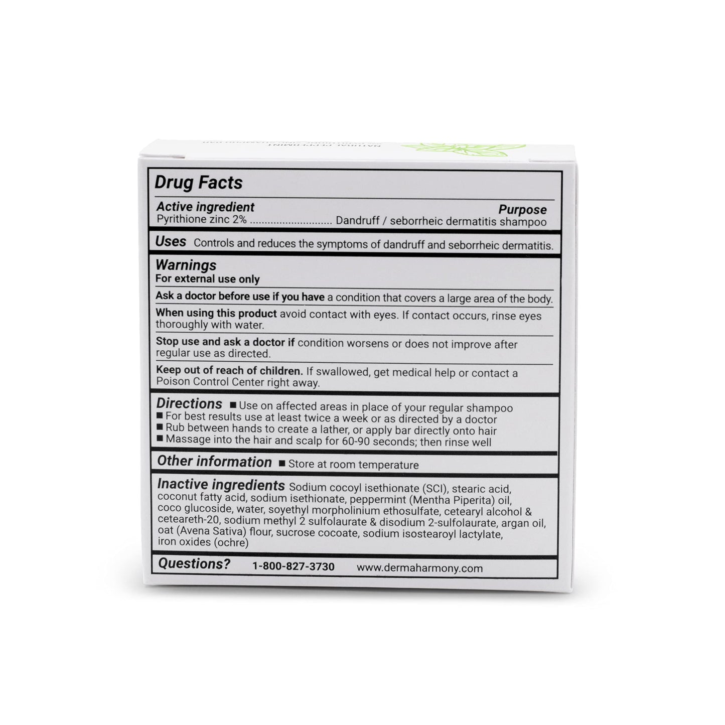DermaHarmony 2% Pyrithione Zinc Shampoo Bar with Peppermint – Dandruff & Seborrheic Dermatitis (Pack of 2, 4 oz each)