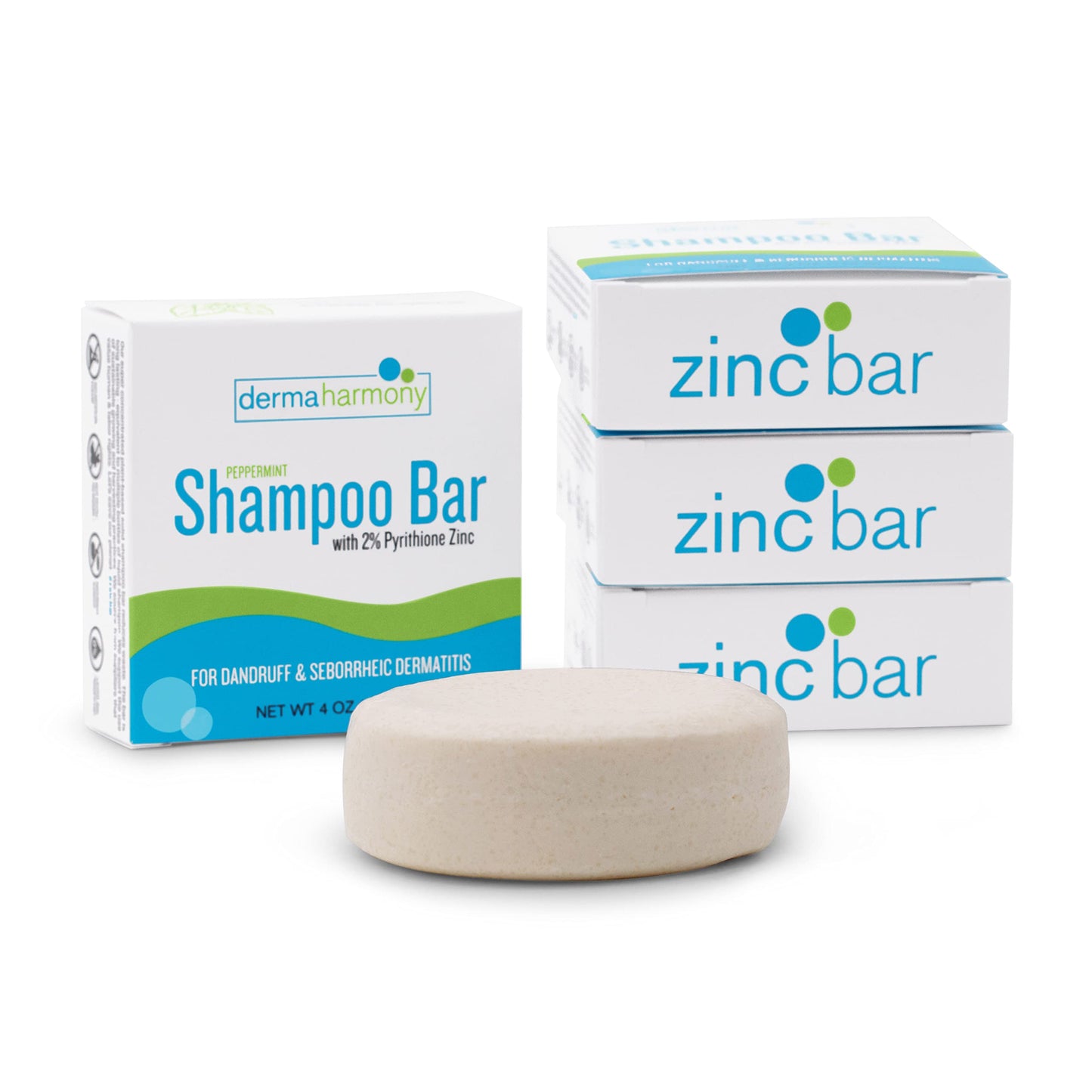 DermaHarmony 2% Pyrithione Zinc Shampoo Bar with Peppermint – Dandruff & Seborrheic Dermatitis (Pack of 2, 4 oz each)