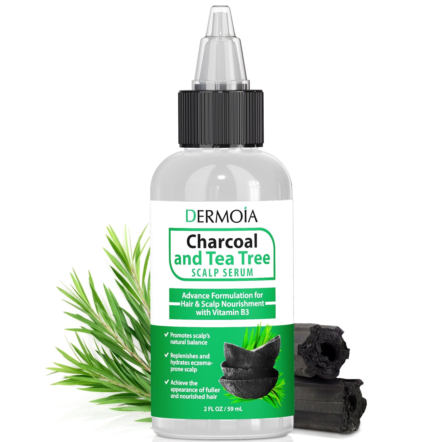 DERMOIA Scalp Serum with Charcoal & Tea Tree – Fragrance-Free Scalp Moisturizer