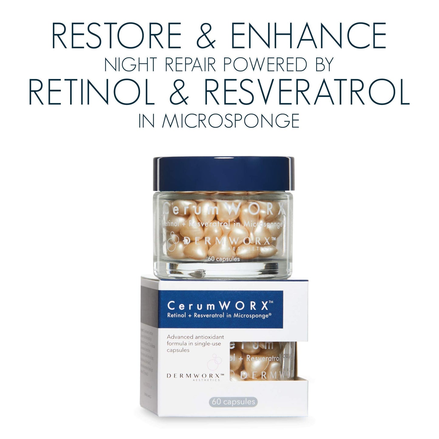 CerumWORX Retinol Night Serum by DermWORX – 60 Capsules with Resveratrol