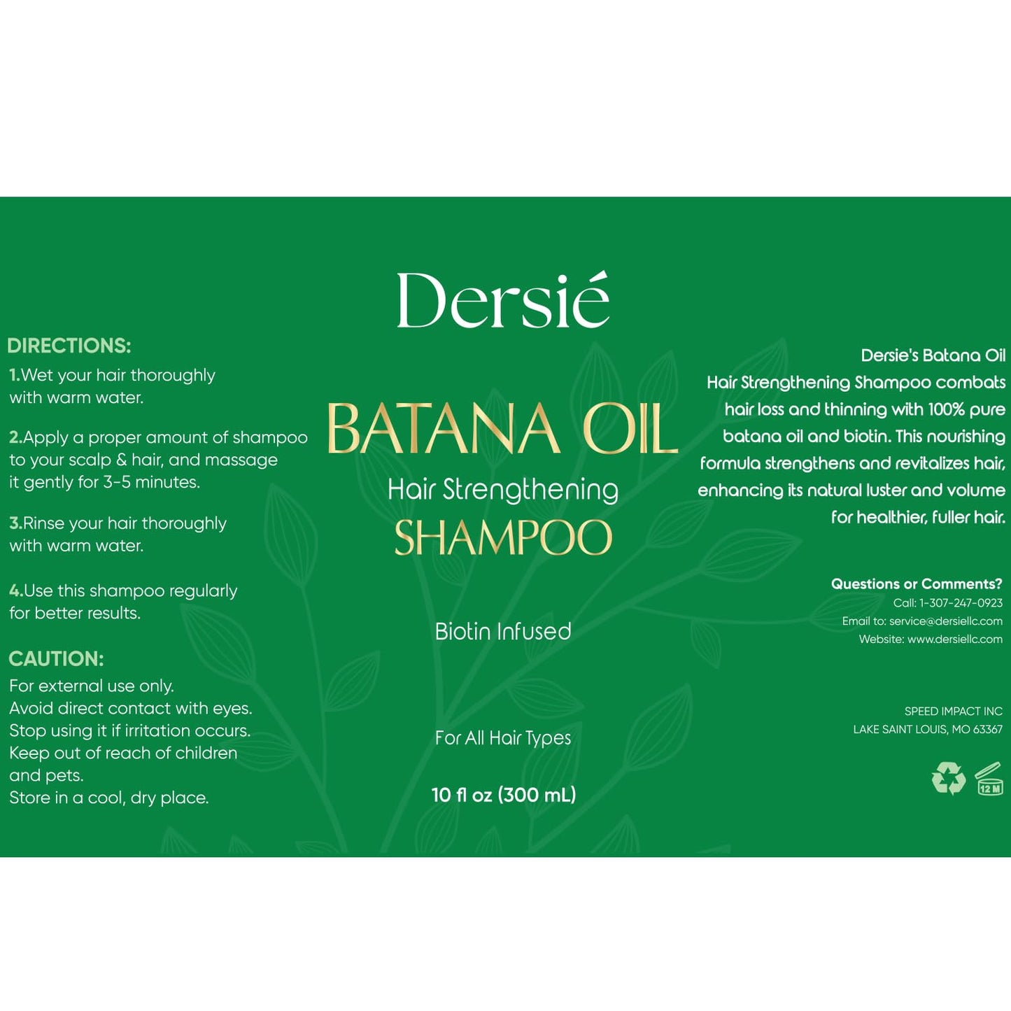 Dersie Batana Oil Shampoo – 10 fl oz for Natural Hair Growth & Nourishment