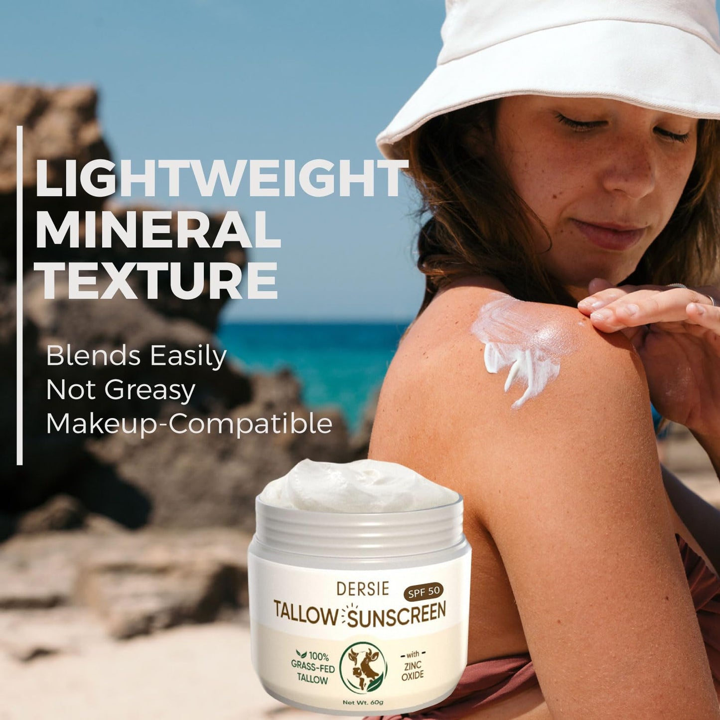 Dersie Tallow Sunscreen SPF 50 – Mineral Sunblock with Grass-Fed Tallow for Face & Body