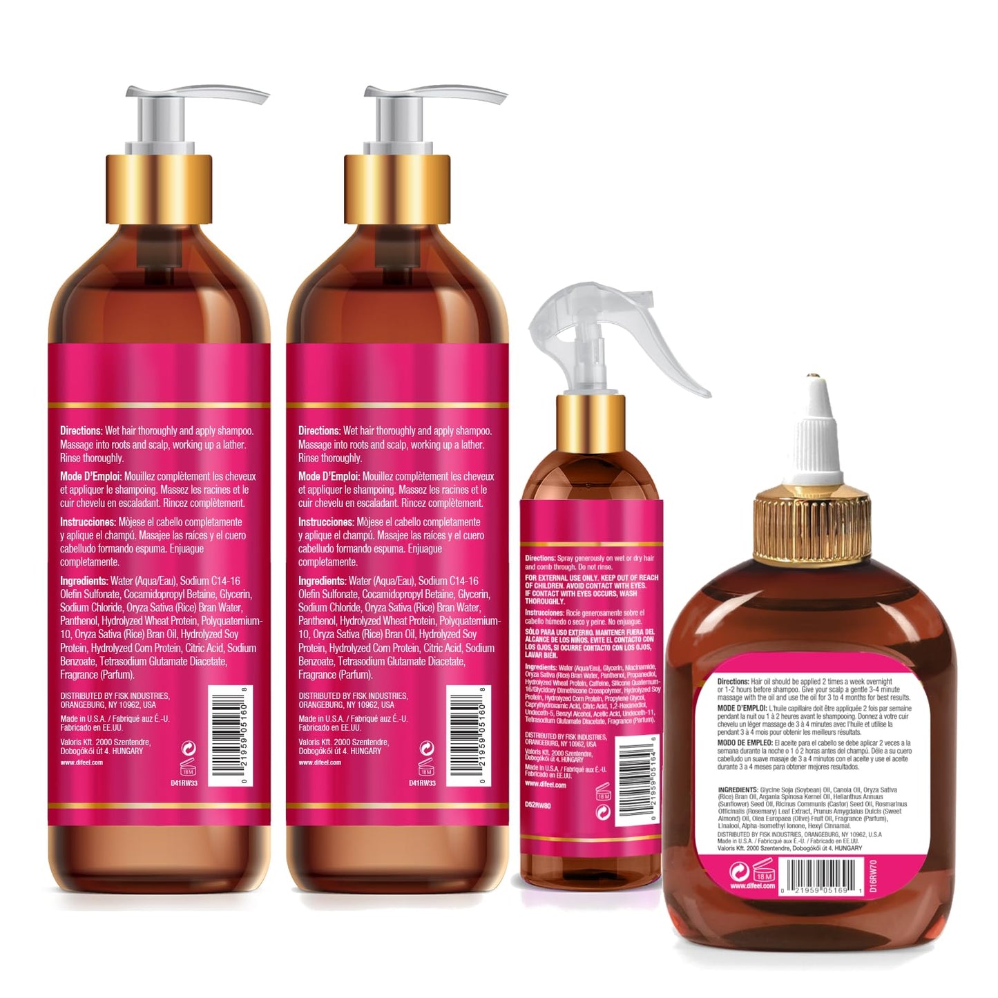 Difeel Rice Water 4-Piece Shampoo & Conditioner Set | Deep Conditioning for All Hair Types