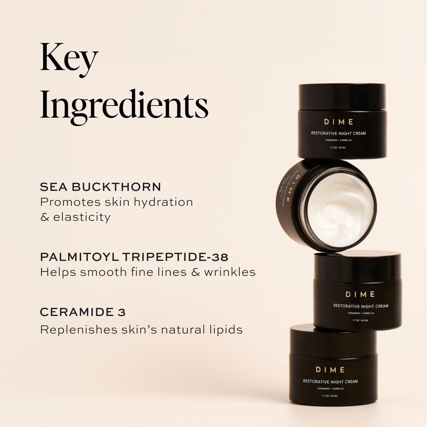 DIME Beauty Restorative Night Cream | Ceramides & Sea Buckthorn | 1.7 oz / 50 ml in Pump