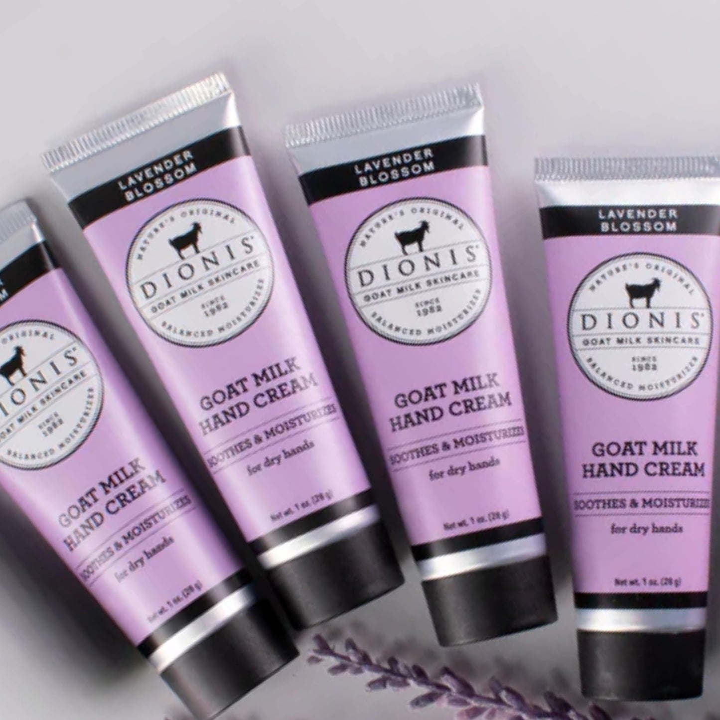 Dionis Goat Milk Hand Cream Set Lavender Blossom – Travel-Size, Cruelty-Free, Paraben-Free, USA Made (4 x 1 oz)