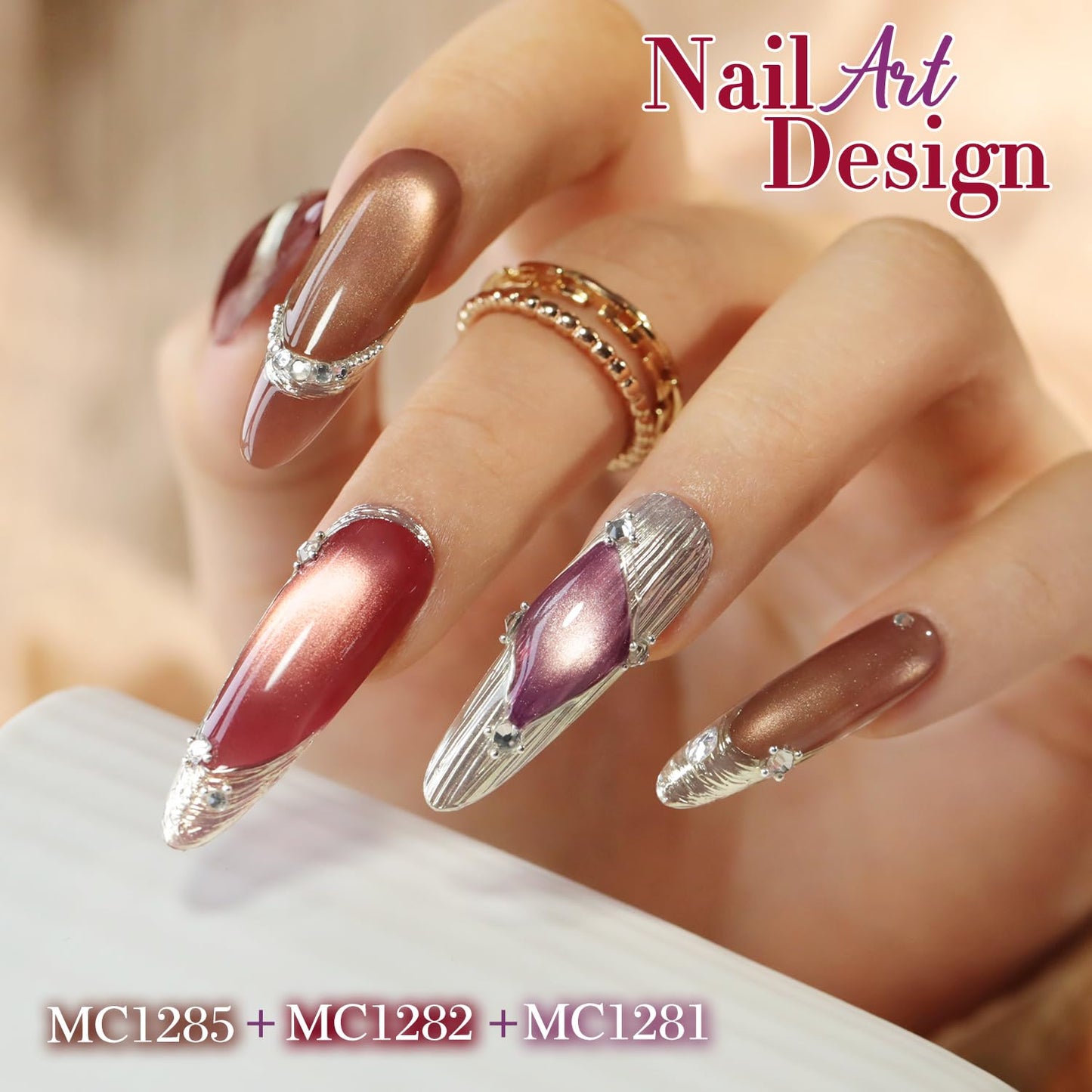 Double Rhythm Cat Eye Gel Polish Set – 6-Piece Rose Shimmer Magnetic UV Kit