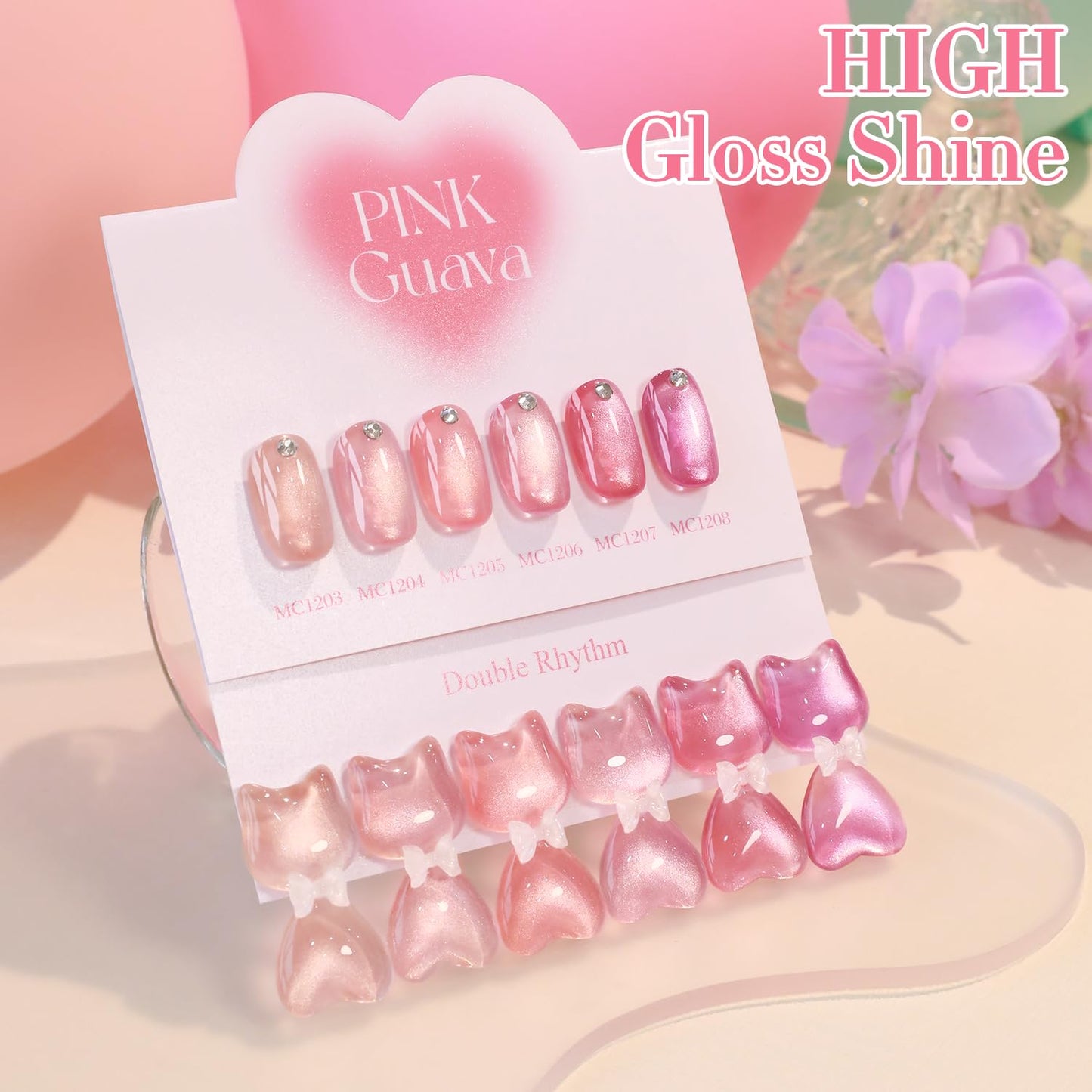 Double Rhythm Cat Eye Gel Nail Polish Set – 6× 0.5 oz Magnetic Shimmer (Rose-T6-45)
