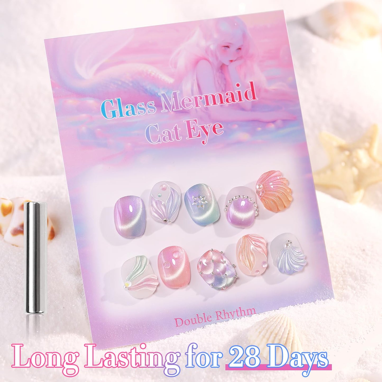 Double Rhythm Cat Eye Gel Nail Polish Set — Mermaid Pink Rose T6-31 (6x0.5 oz) Magnetic Glitter