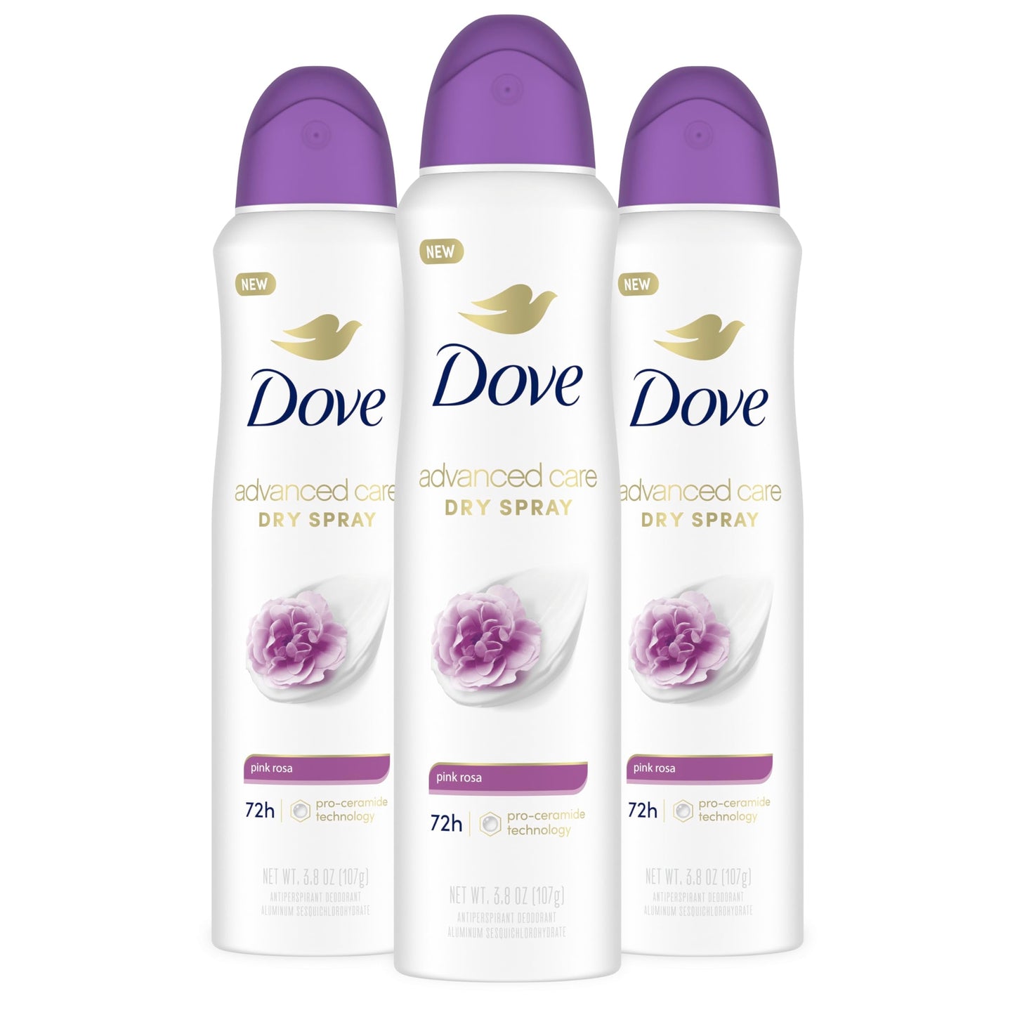 Dove Advanced Care Pink Rosa Antiperspirant Deodorant Spray – 3 Count, 72 Hr Protection, 3.8 oz