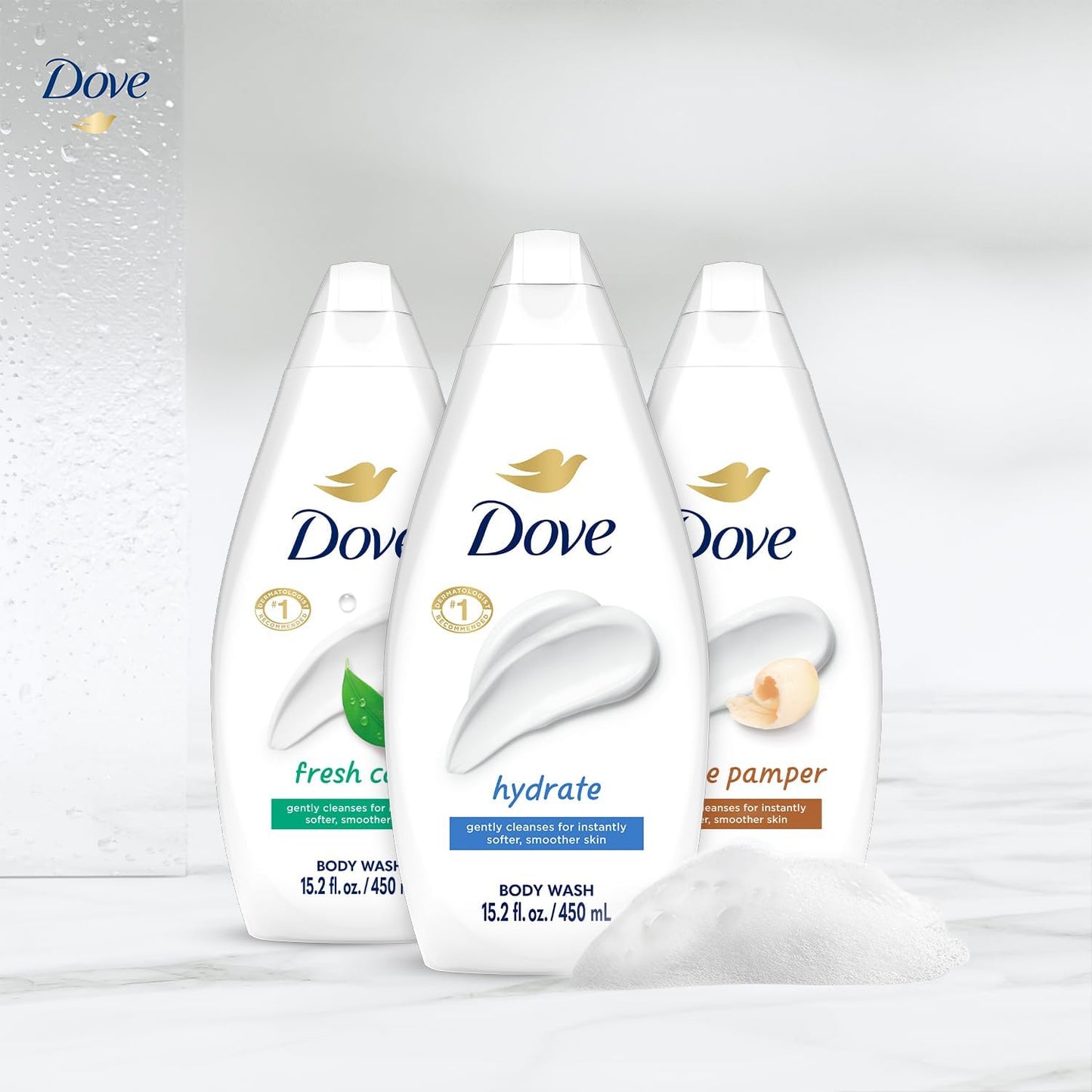 Dove Body Wash Variety 3-Pack – Hydrate, Gentle Pamper & Fresh Care (15.22 oz each)