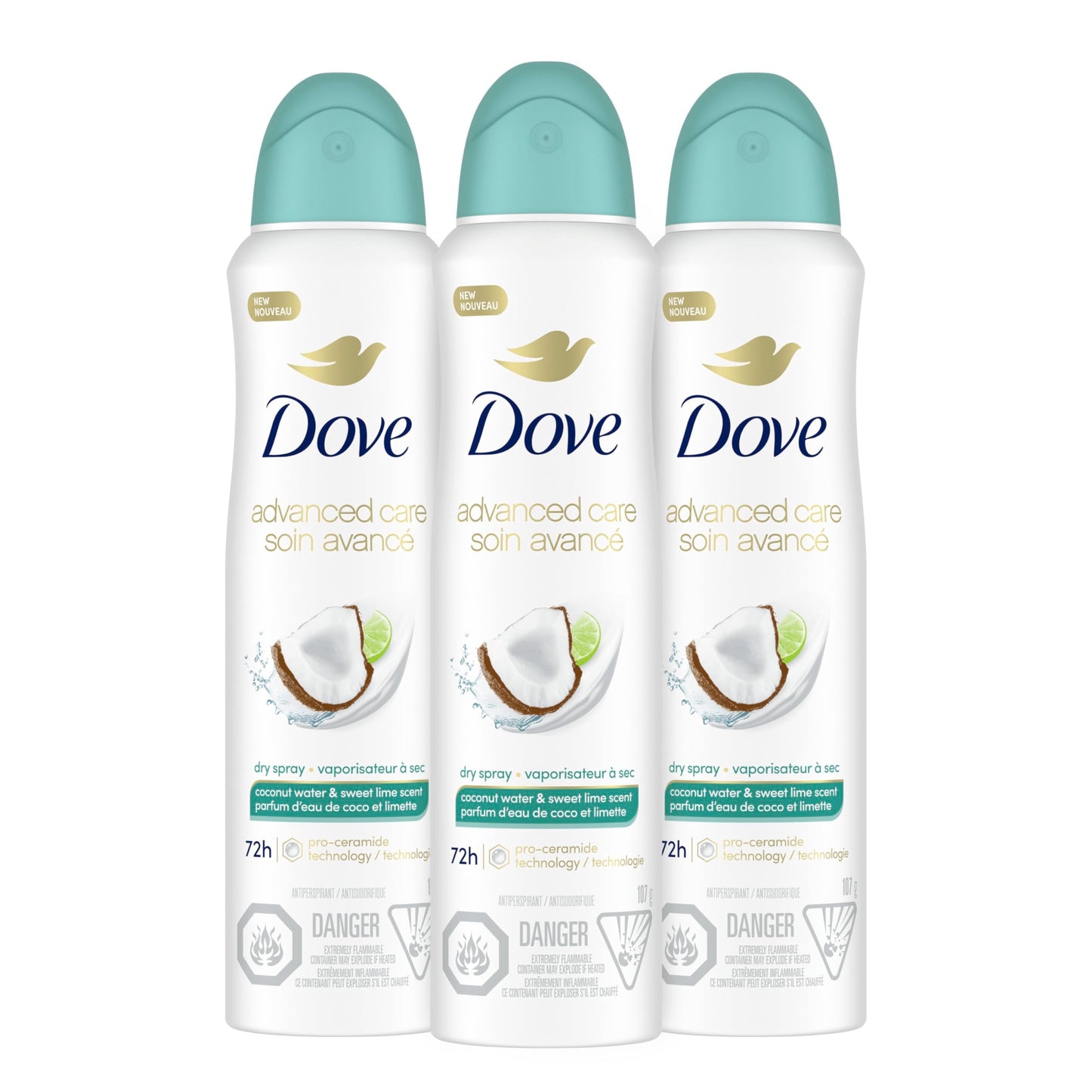 Dove Coconut Water & Lime Dry Spray Antiperspirant – Pro-Ceramide, 3.8 oz (3 ct)