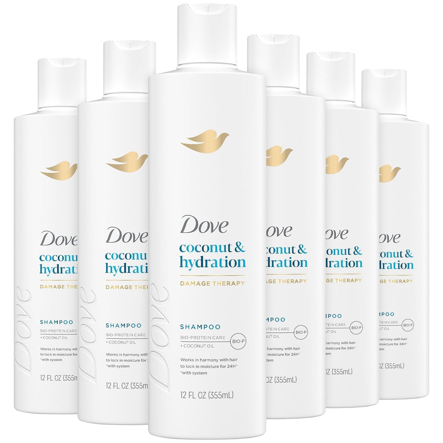 Dove Damage Therapy Shampoo 6-Pack – Coconut & Hydration for Damaged Hair, 12 Oz Ea