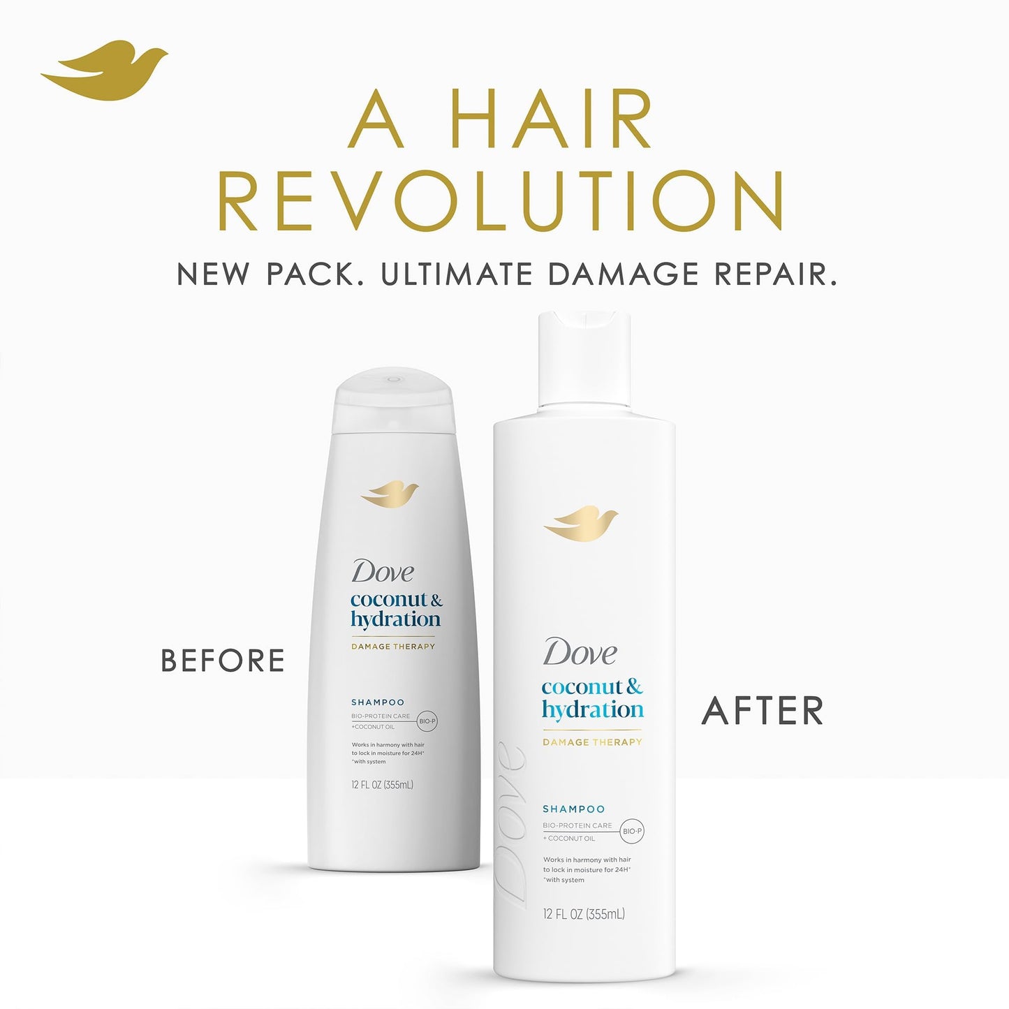 Dove Damage Therapy Shampoo 6-Pack – Coconut & Hydration for Damaged Hair, 12 Oz Ea