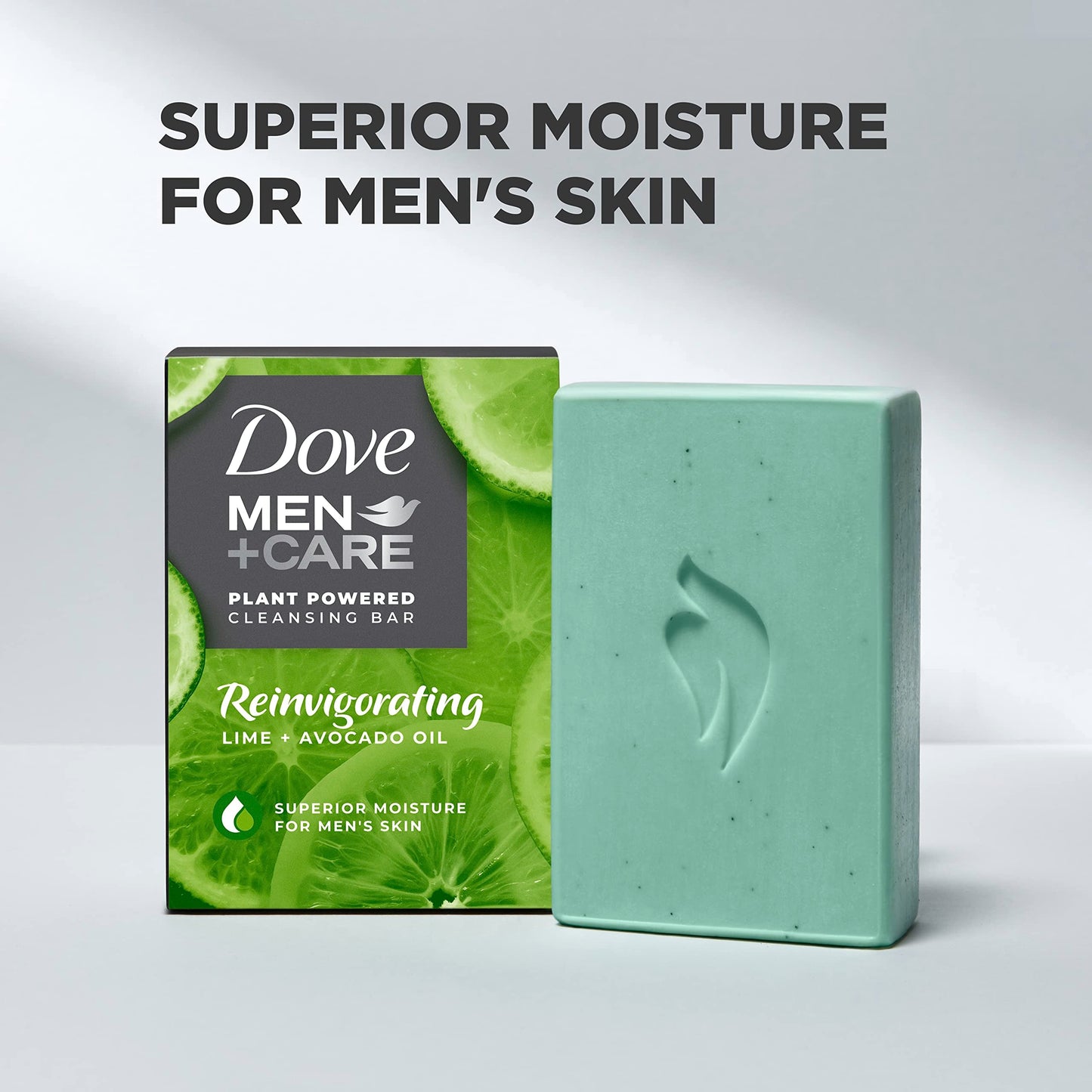 DOVE MEN + CARE Plant-Powered Reinvigorating Bar – Lime & Avocado Oil, 4-in-1 Hydrating Cleanser (5 oz x4)