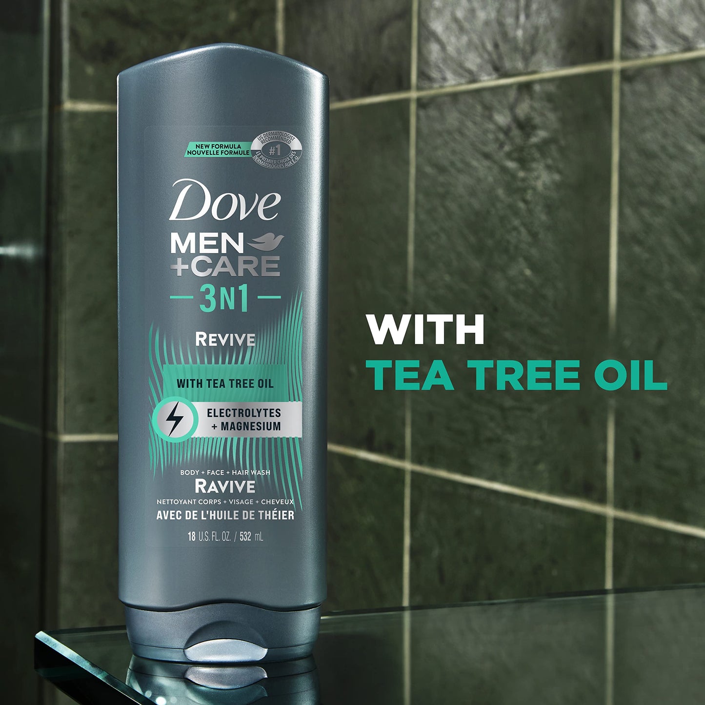 DOVE MEN+CARE Post-Workout 3N1 Revive Body Wash with Tea Tree Oil – 18 oz (4 Count)