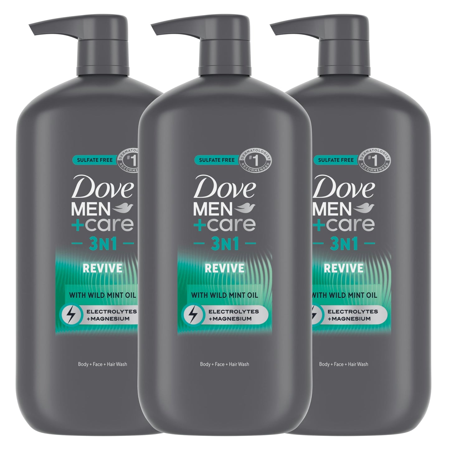Dove Men+Care Revive 3N1 Body and Face Wash with Wild Mint Oil – 30 oz (3 Count)