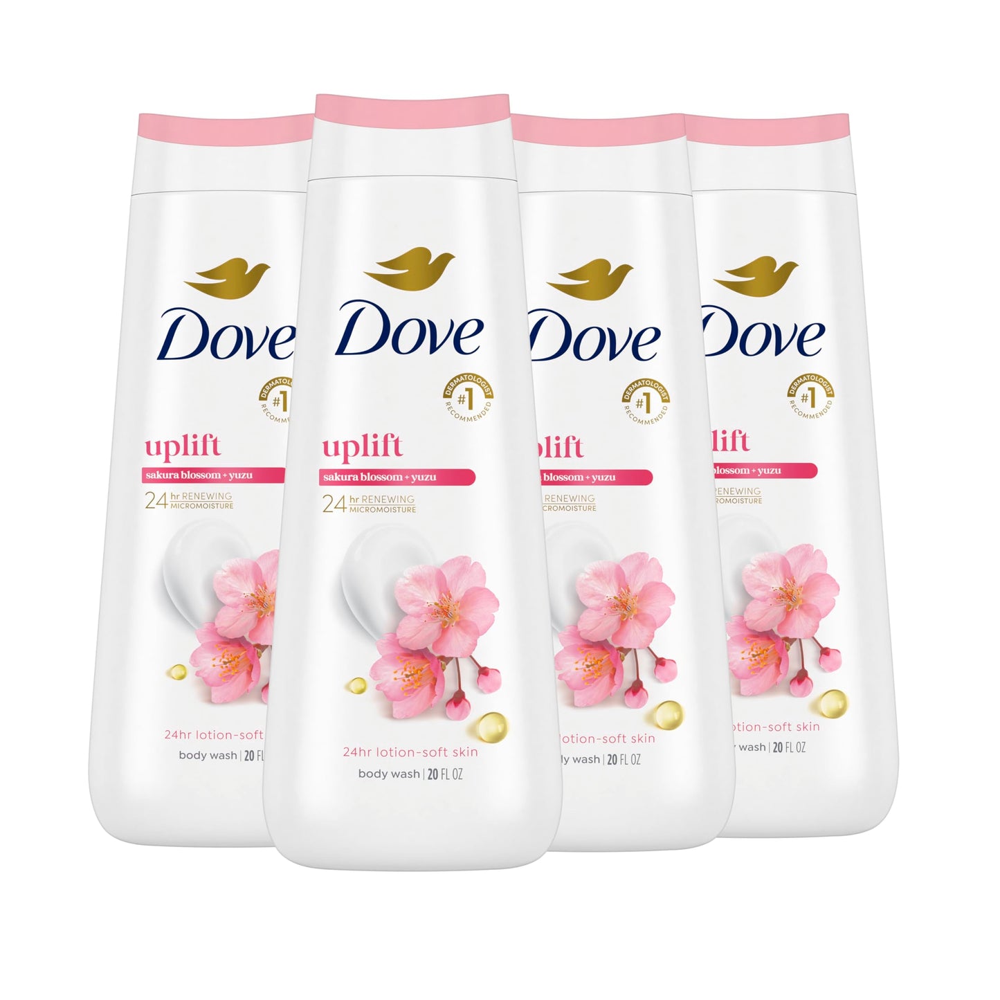 Dove Uplifting Sakura Blossom & Yuzu Body Wash — 4 Count, Sulfate & Paraben Free, 24HR Hydration